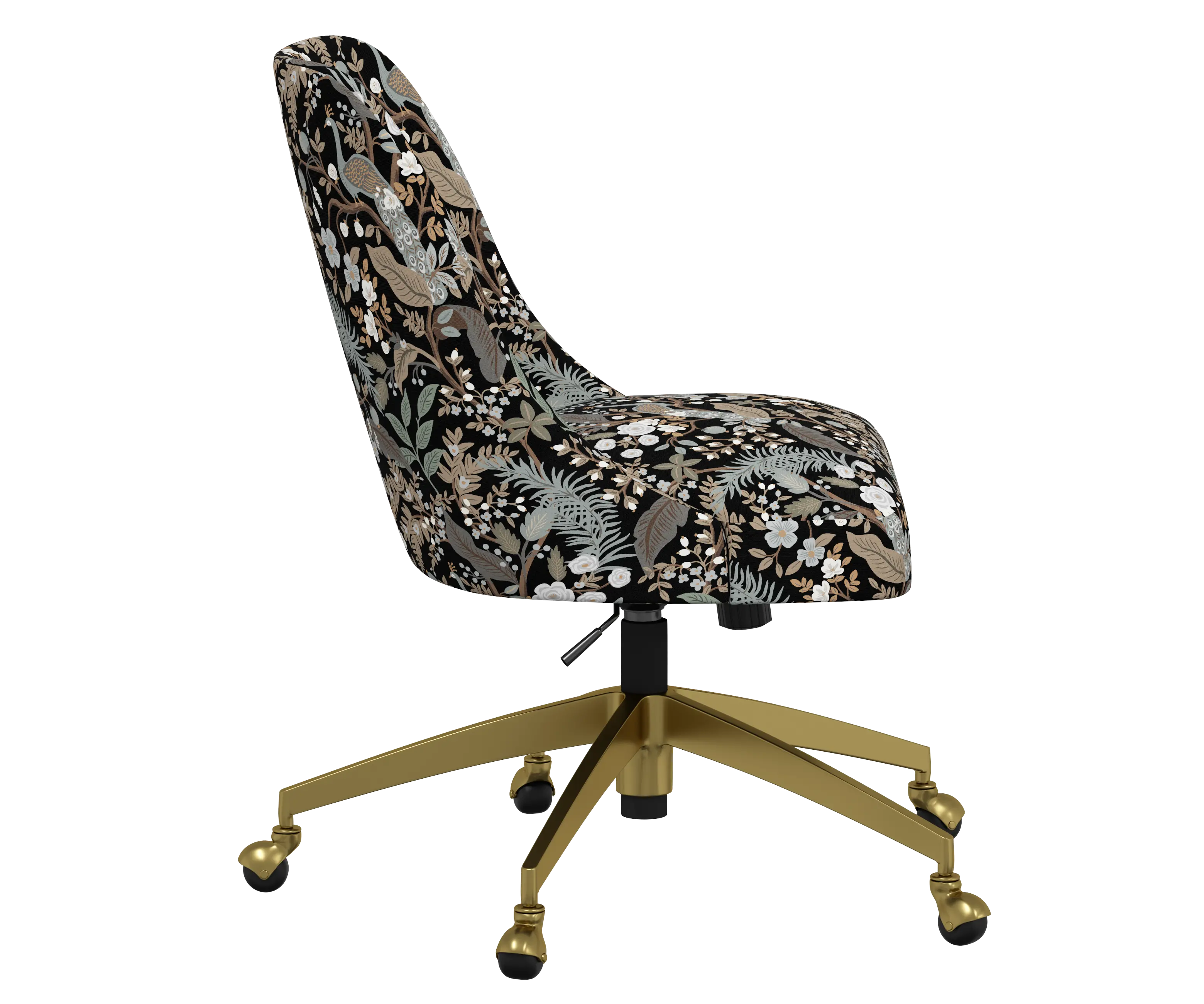 RPC84-9GLDRPCPCBLKLCB Rifle Paper Co Brynn Peacock Black Office Chair with Gold Base-3