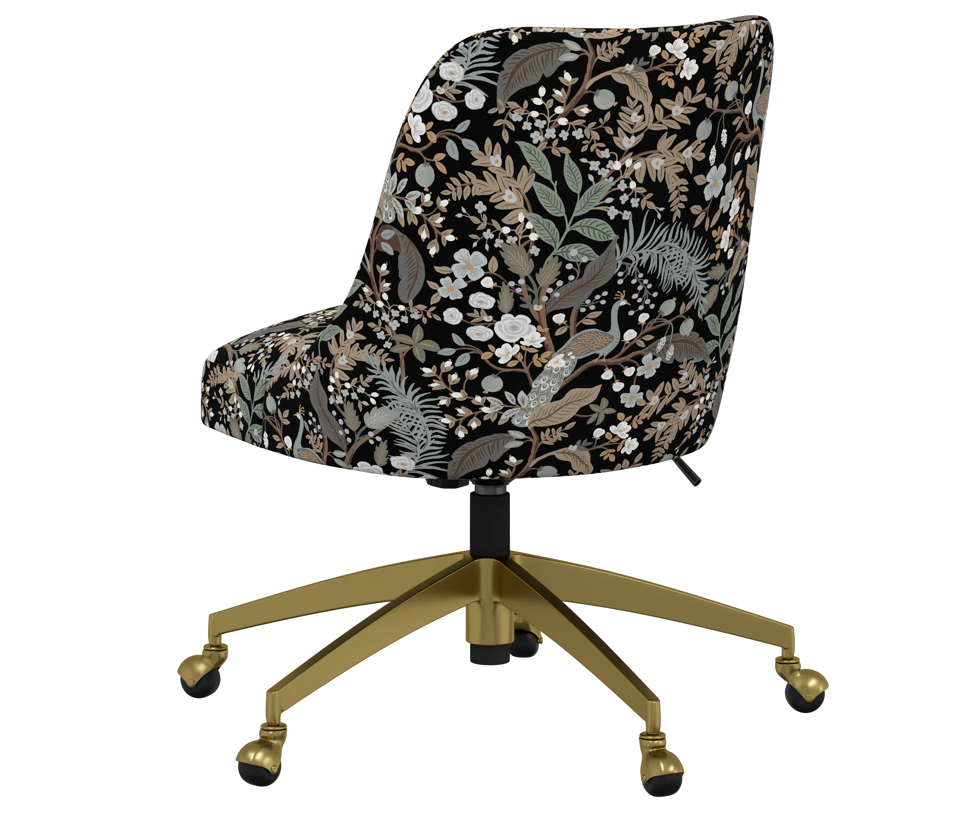 RPC84-9GLDRPCPCBLKLCB Rifle Paper Co Brynn Peacock Black Office Chair with Gold Base-4