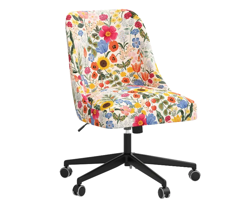 Rifle Paper Co Brynn Blossom Blush Office Chair with Black Base