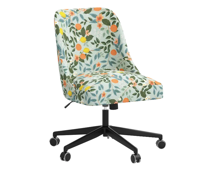 Rifle Paper Co Brynn Citrus Grove Mint Office Chair with Black Base