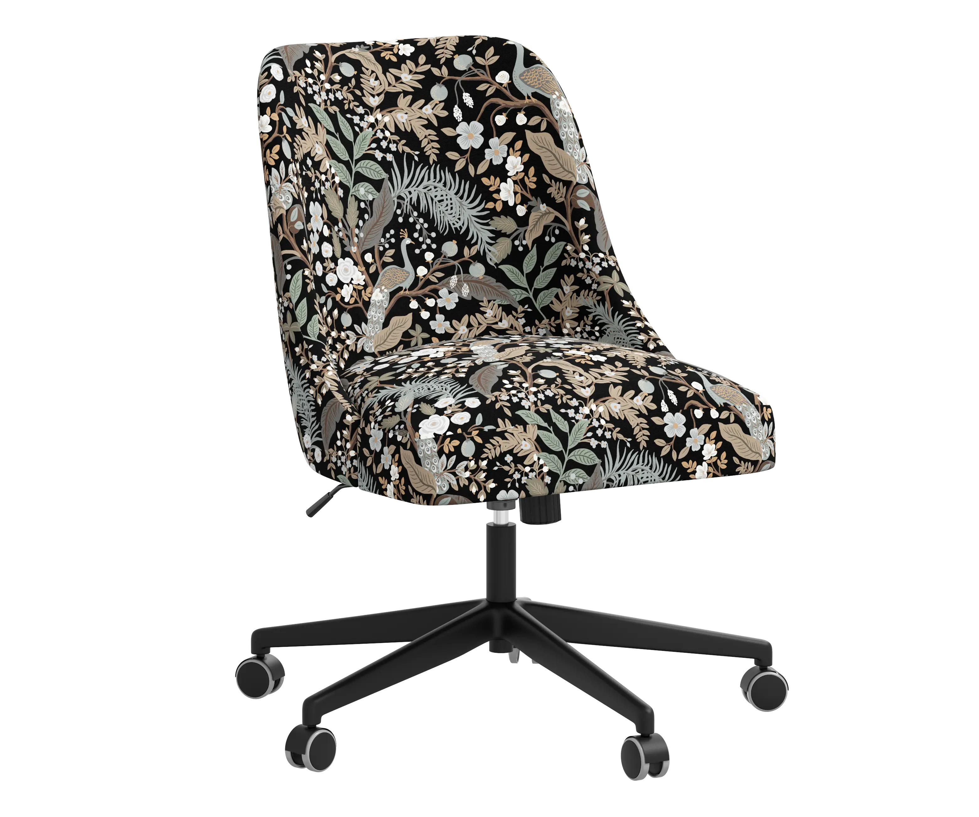 RPC84-9RPCPCBLKLCB Rifle Paper Co Brynn Peacock Black Office Chair with Black Base-1