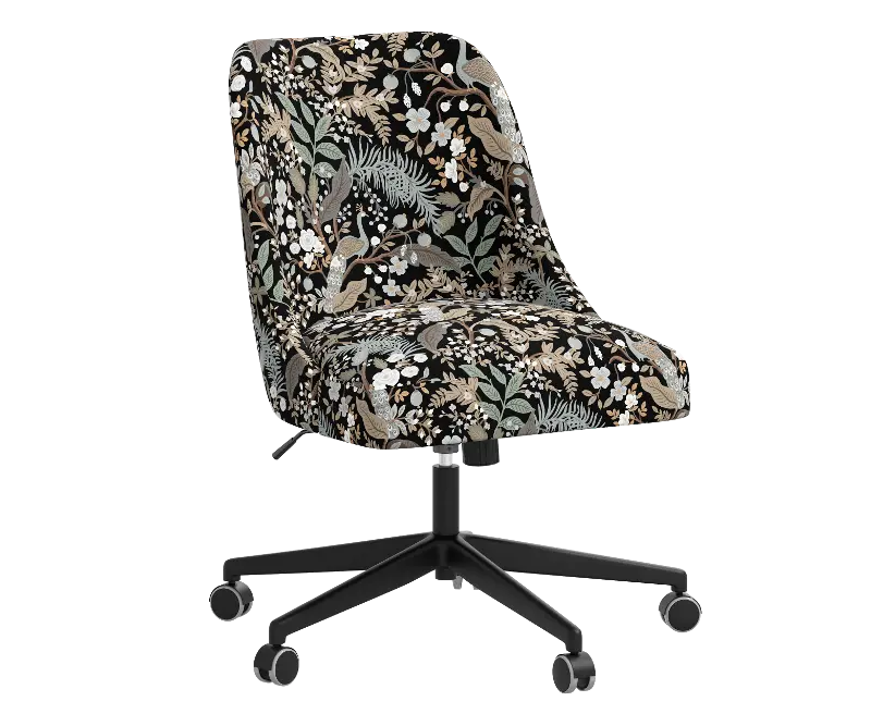 Rifle Paper Co Brynn Peacock Black Office Chair with Black Base