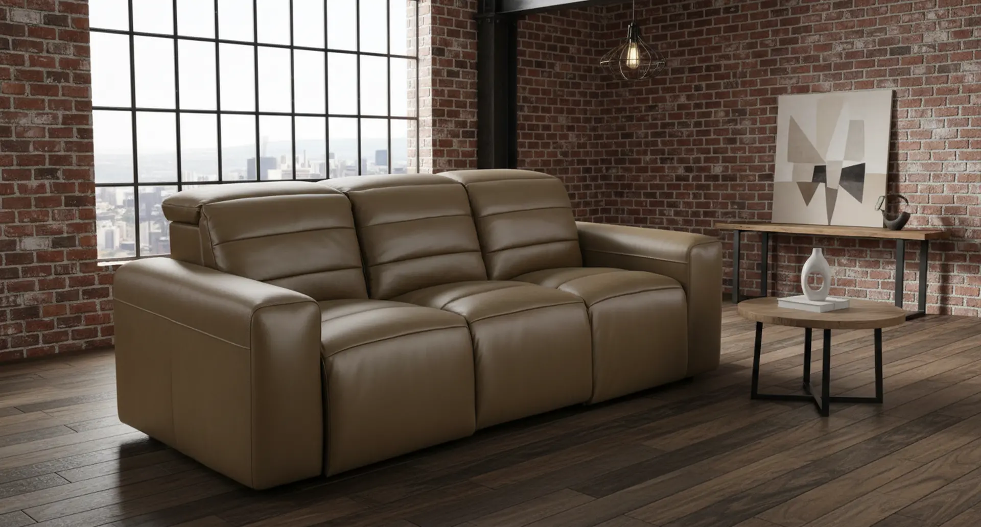 Matera Gray Brown Leather Power Reclining Sofa-2