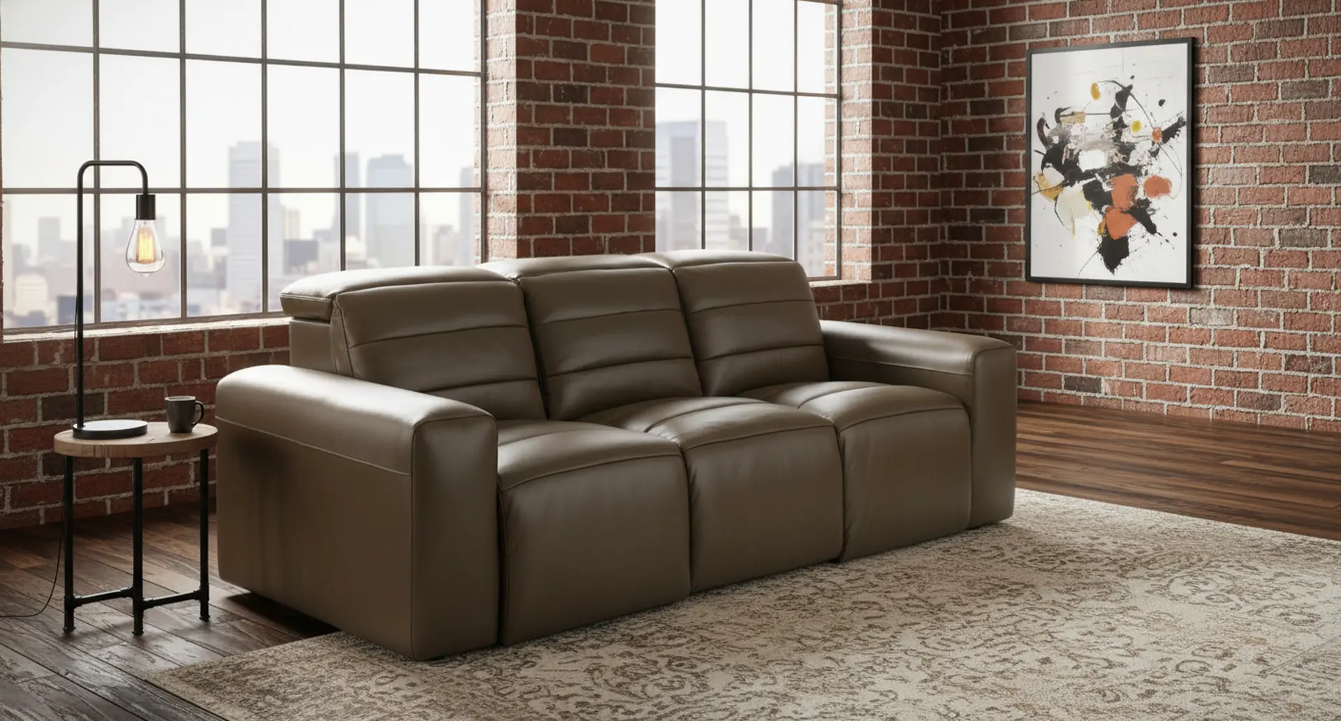 Matera Gray Brown Leather Power Reclining Sofa-8