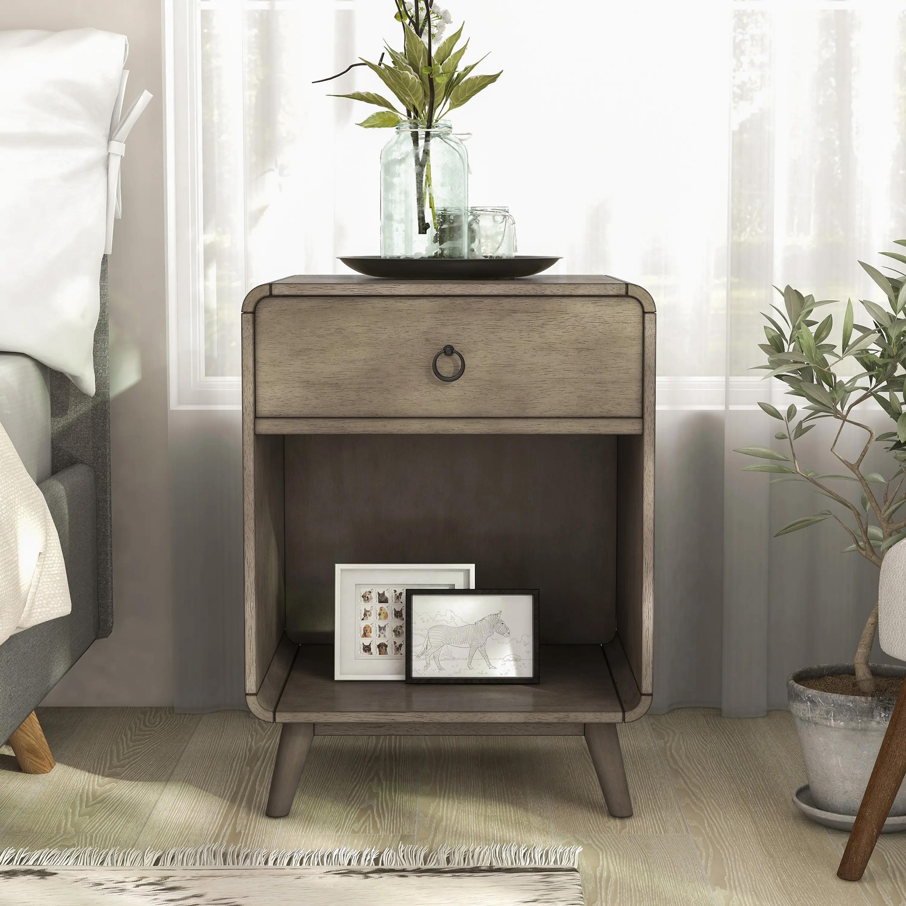 IDF-AC415GY Gerry Gray End Table with Storage Drawer-1