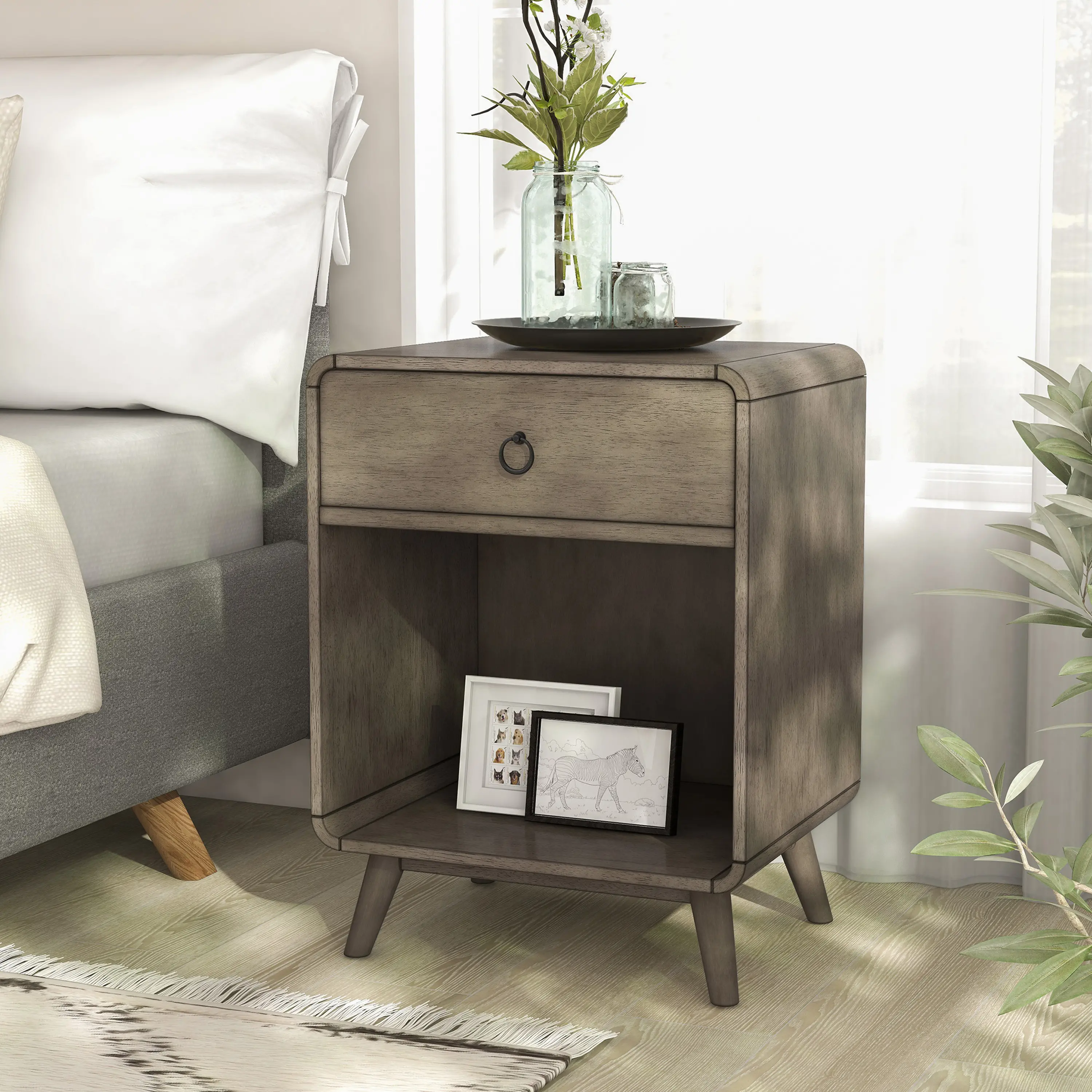 IDF-AC415GY Gerry Gray End Table with Storage Drawer-2