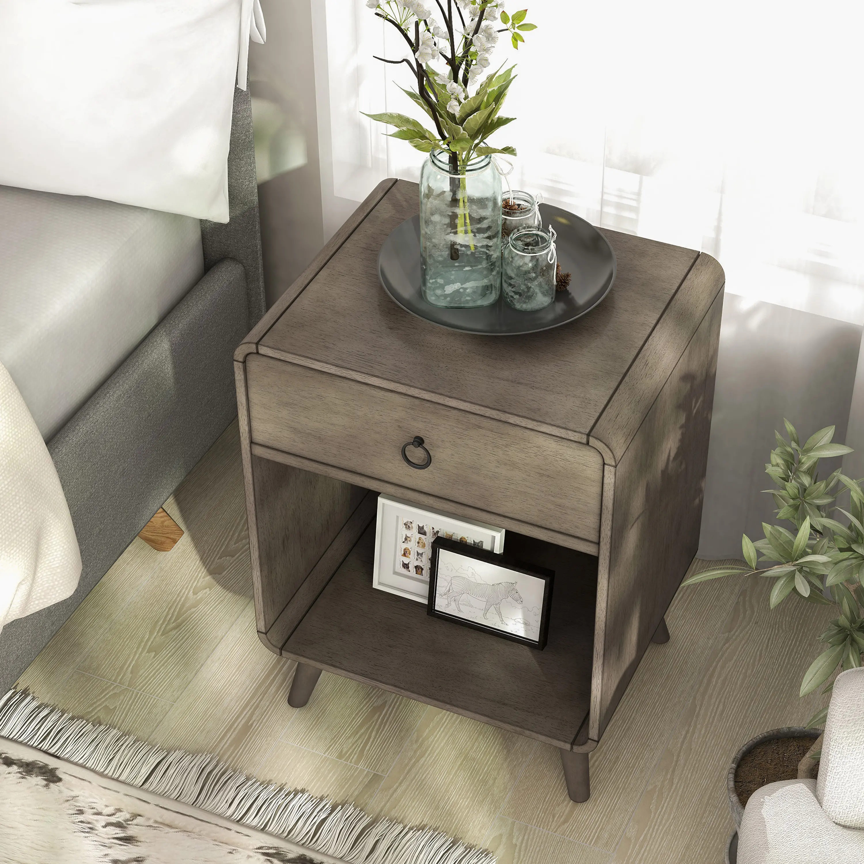 IDF-AC415GY Gerry Gray End Table with Storage Drawer-3
