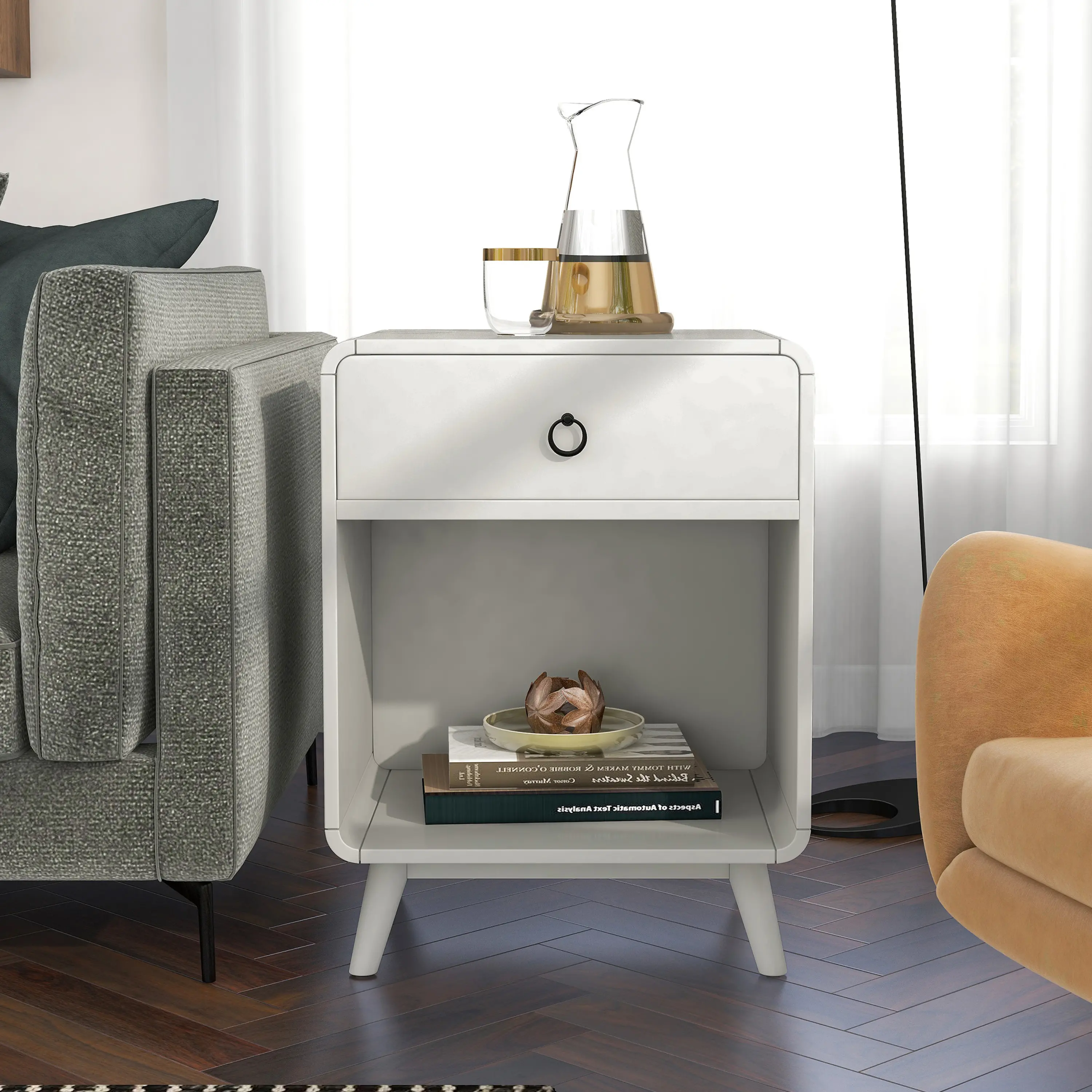 IDF-AC415WH Gerry Antique White End Table-1