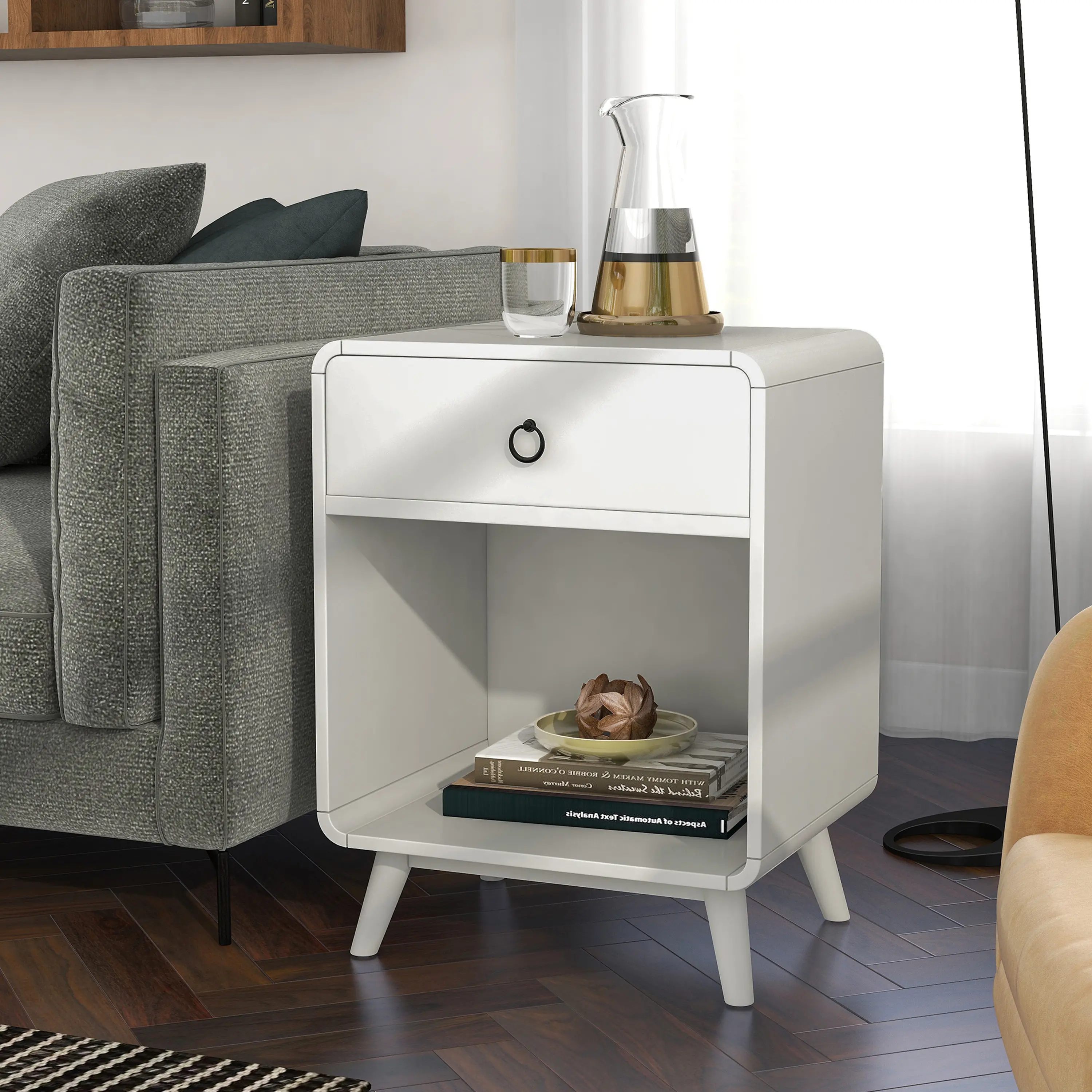 IDF-AC415WH Gerry Antique White End Table-2