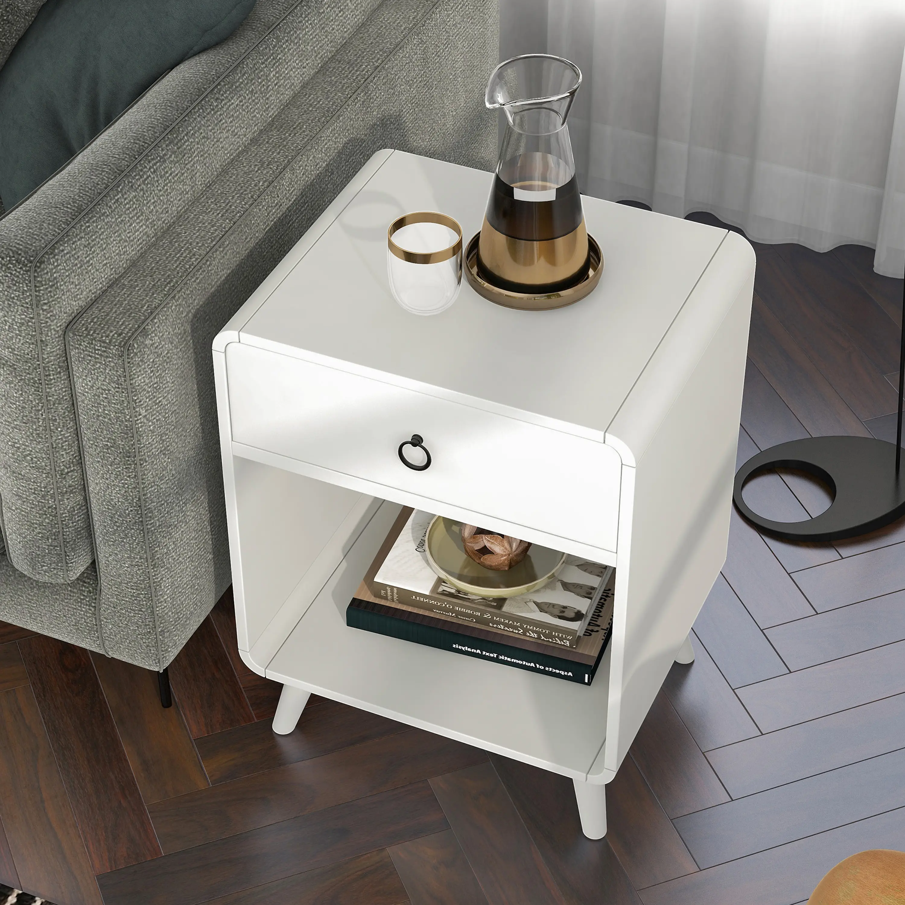 IDF-AC415WH Gerry Antique White End Table-3