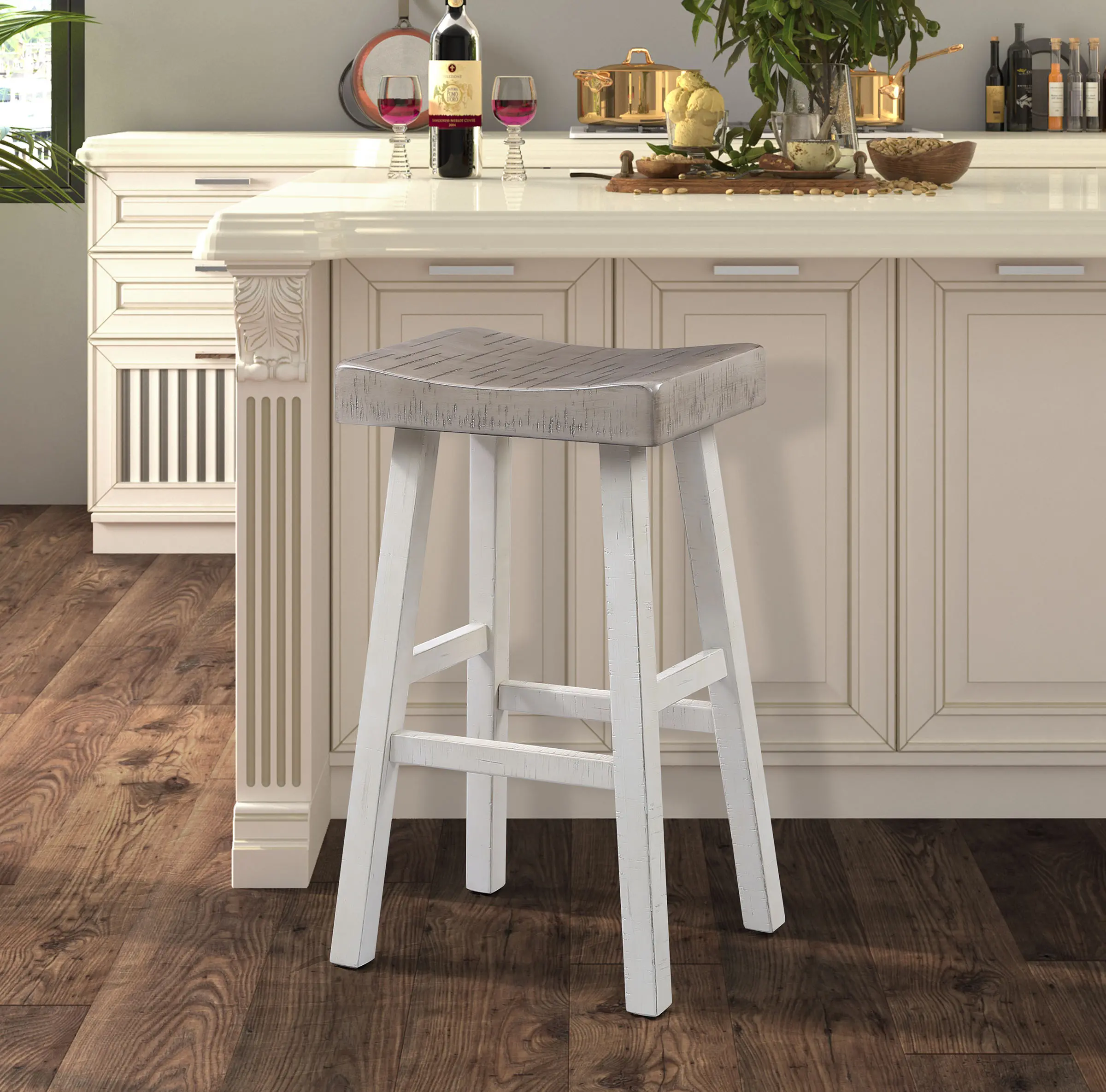 IDF-BR3001WH-29 Longley White Bar Height Stools, Set of 2-3