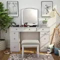 IDF-DK5240 Shelly White Vanity Set with Mirror and Stool