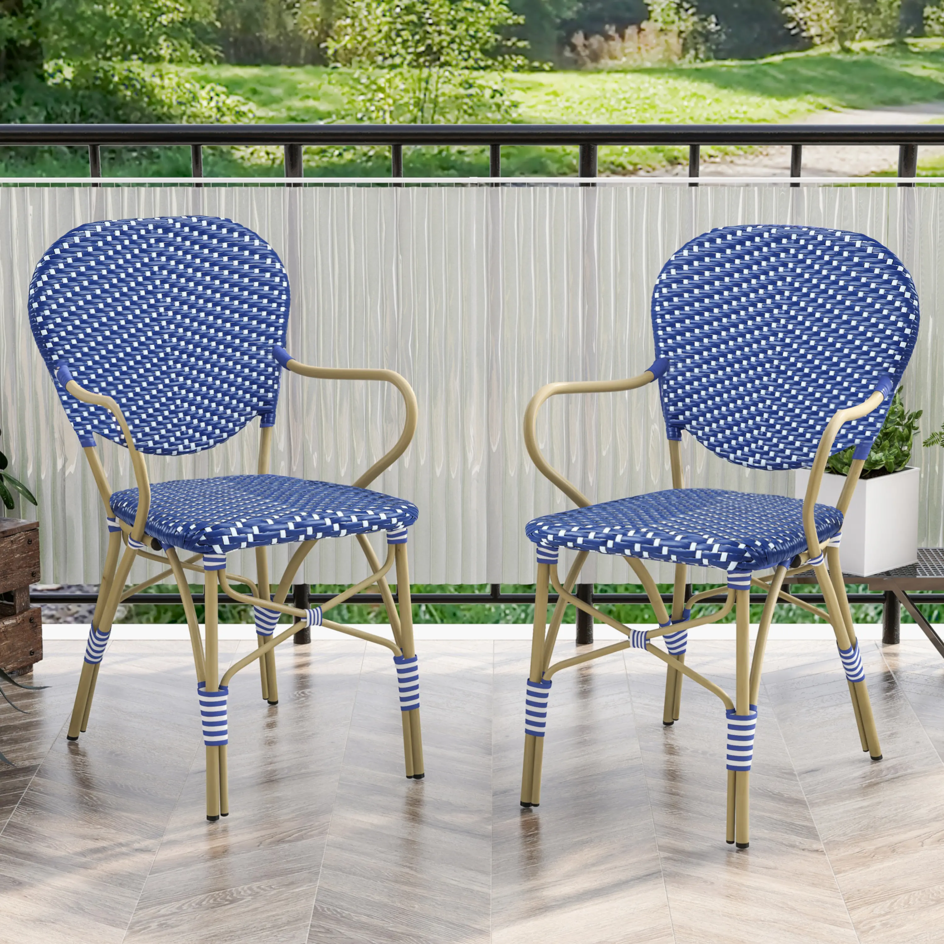 IDF-OT1849AC Sunny Outdoor Blue Dining Armchairs, Set of 2-1