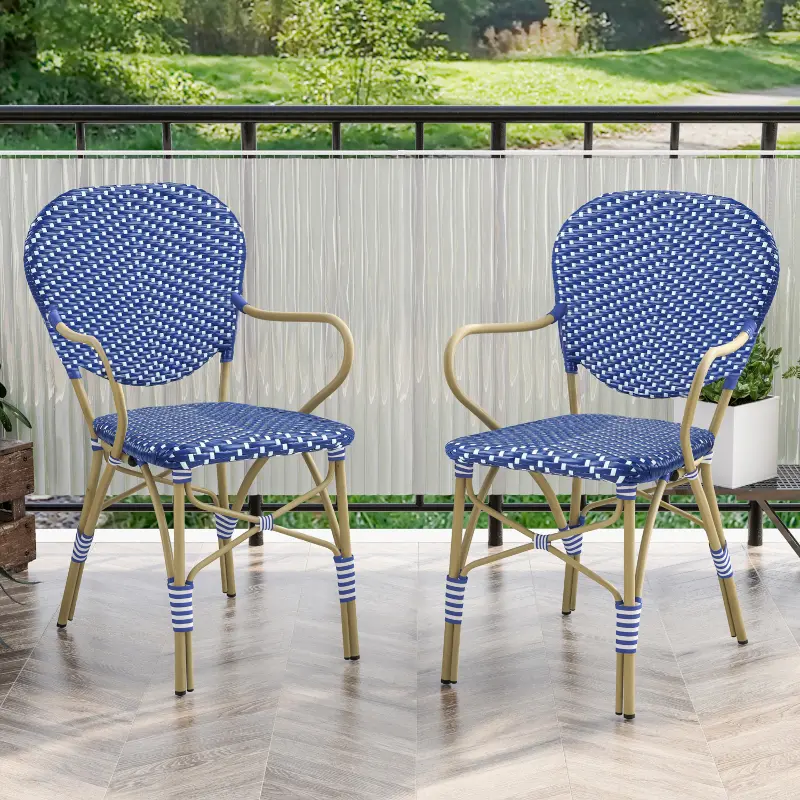 Sunny Outdoor Blue Dining Armchairs, Set of 2