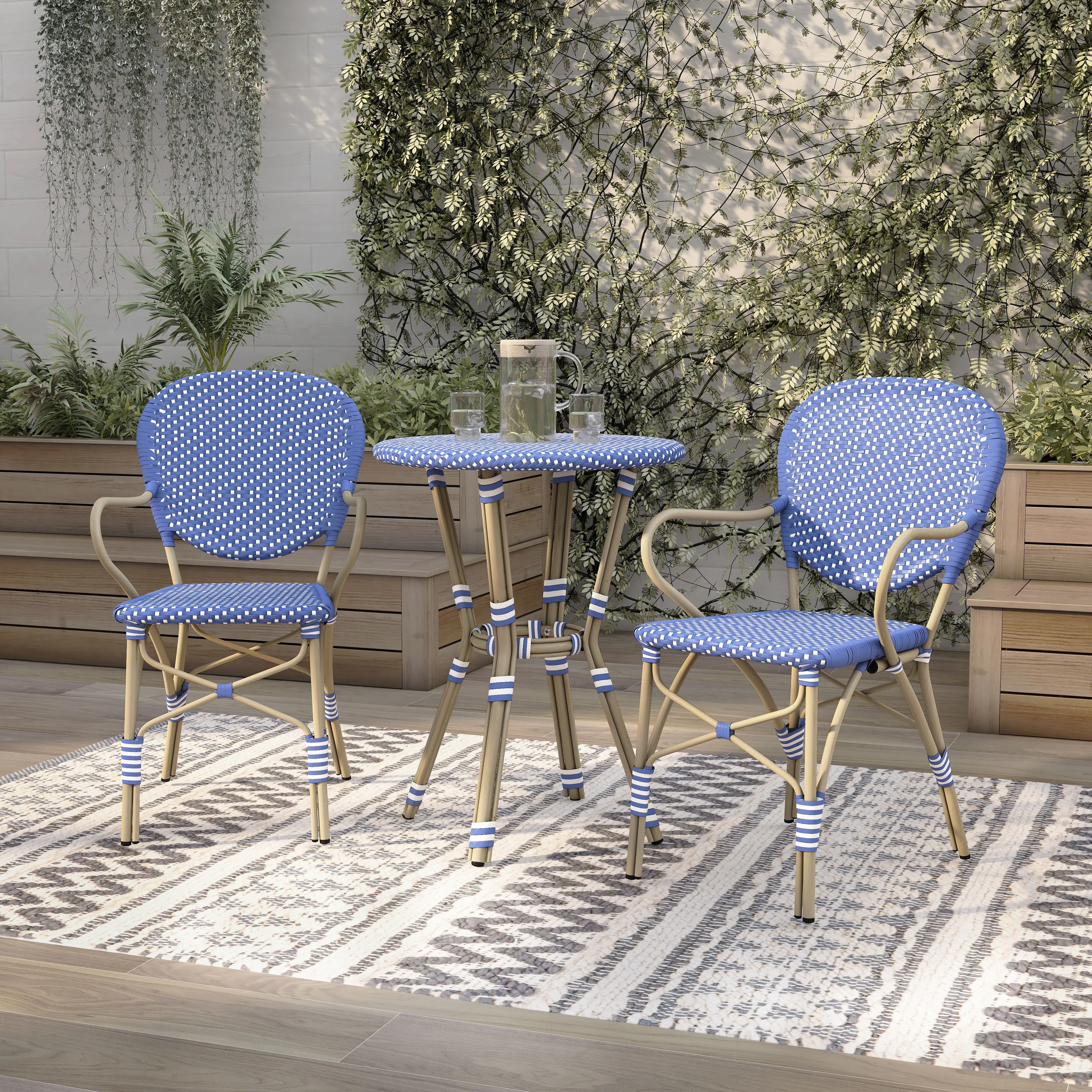IDF-OT1849BL3PK Sunny Blue 3 Piece Outdoor Dining Set-2