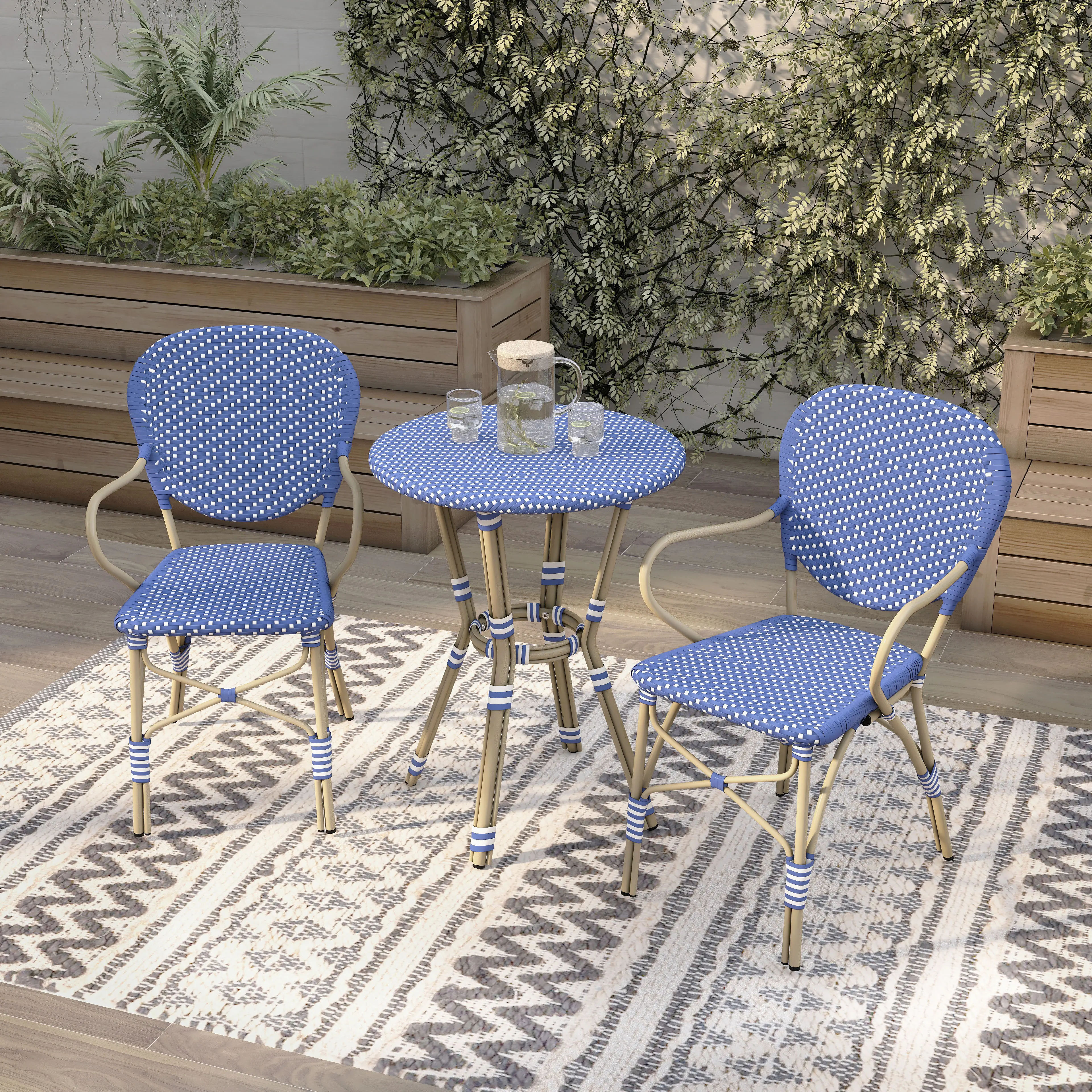IDF-OT1849BL3PK Sunny Blue 3 Piece Outdoor Dining Set-3