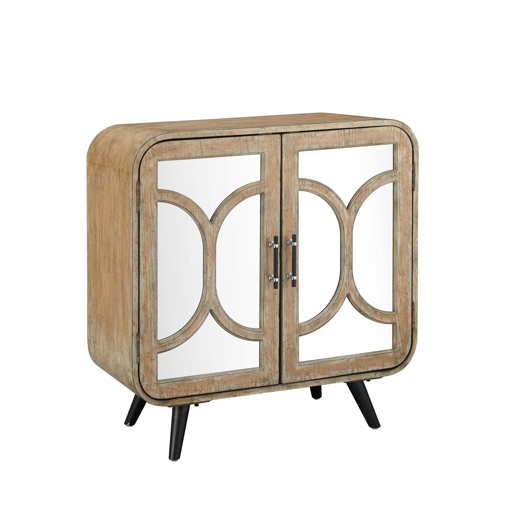Natural Wood 2-Door Mirrored Accent Cabinet-1