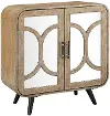 Natural Wood 2-Door Mirrored Accent Cabinet