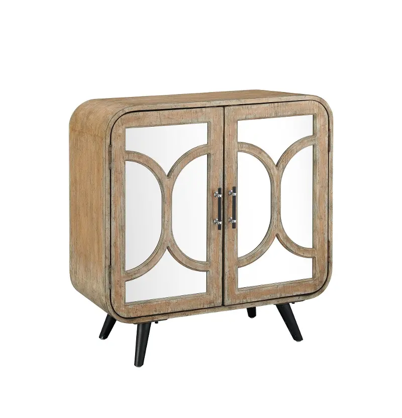 Natural Wood 2-Door Mirrored Accent Cabinet