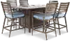 Adeline 7 Piece Blue Bar Stool and Fire Table Patio Set