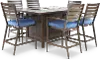 Adeline 7 Piece Blue Bar Stool and Fire Table Patio Set