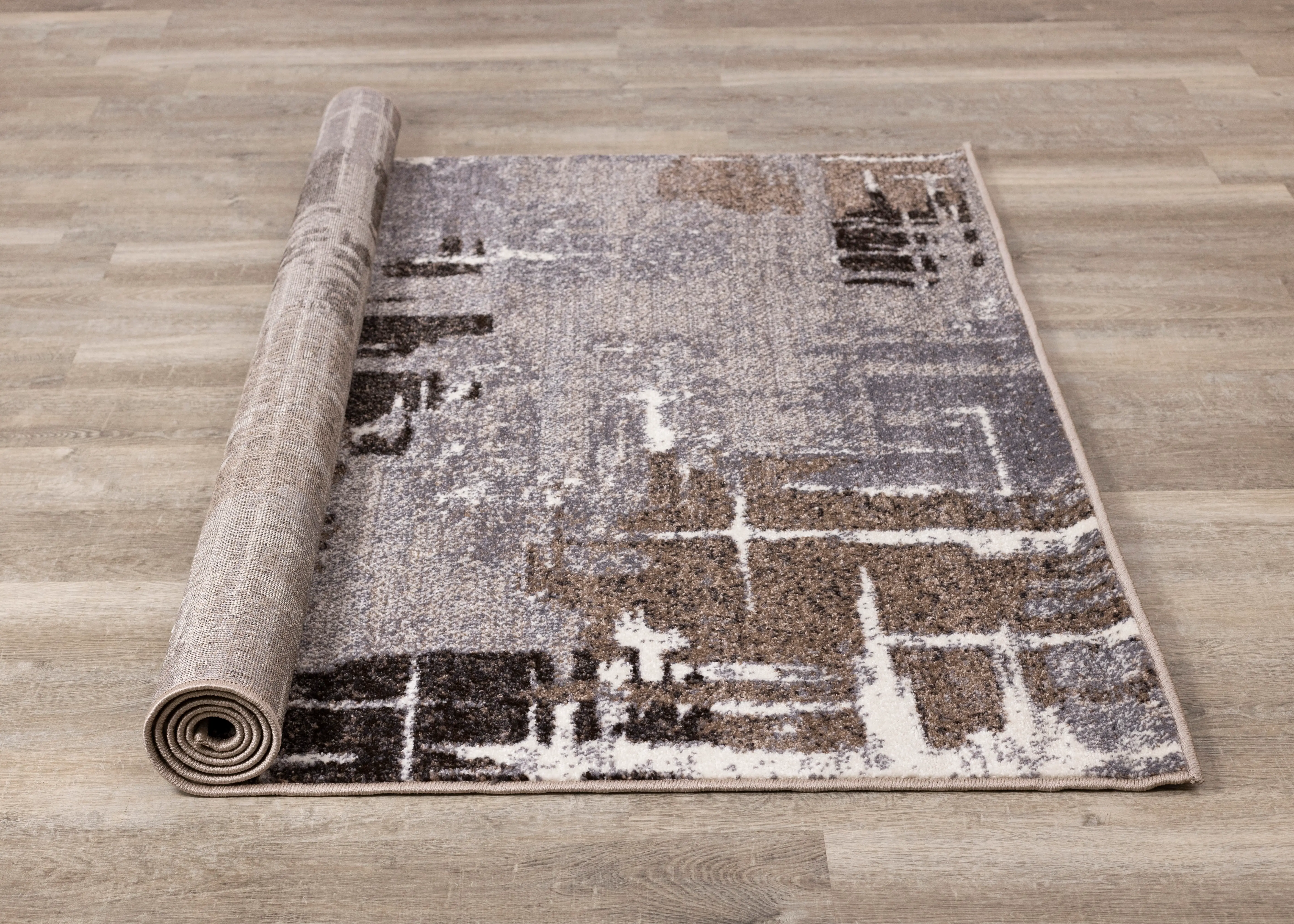 Maya 8 x 10 Gray Brown Abstract Frieze Area Rug-3