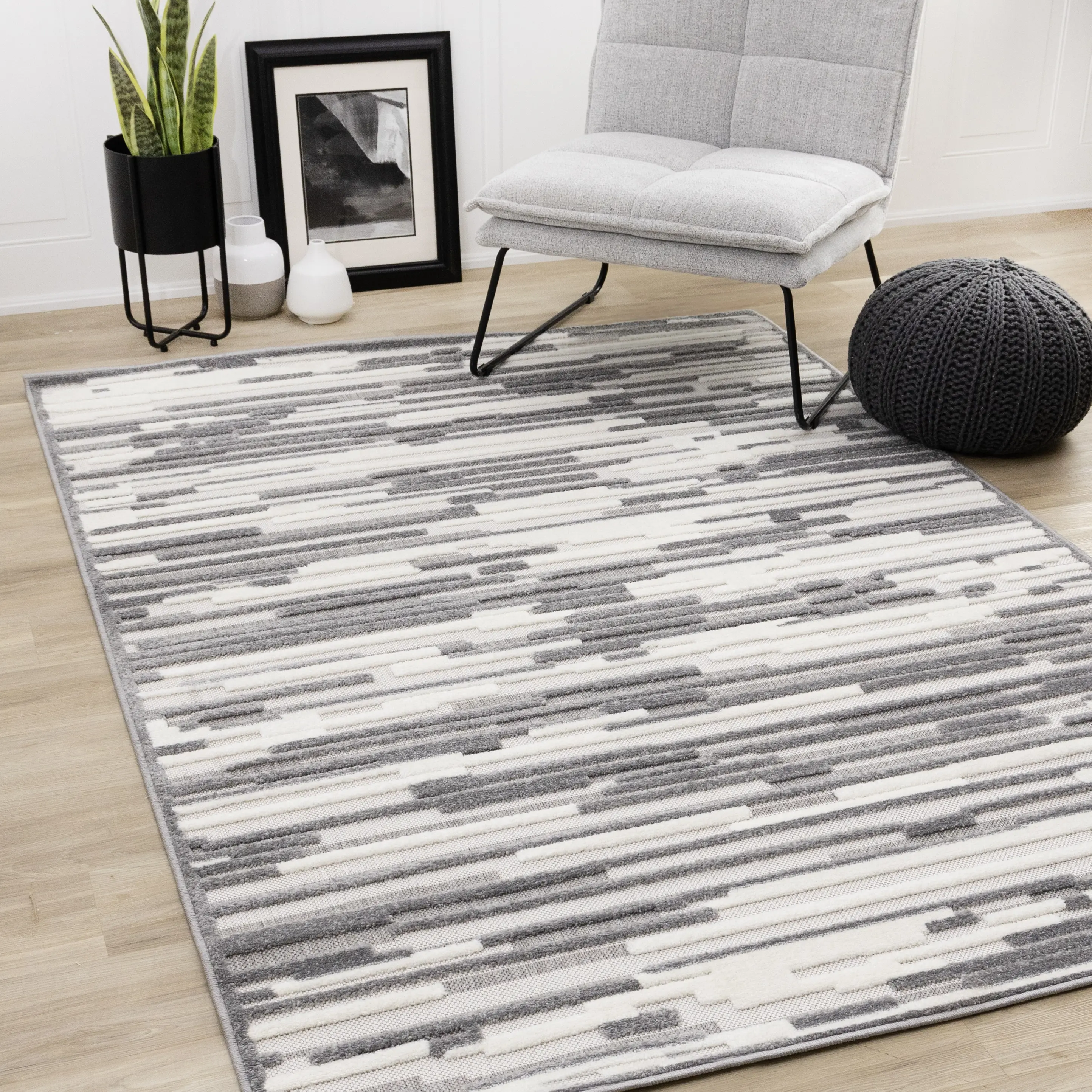 38037166240320 Perry 8 x 11 Gray Broken Lines Area Rug-2