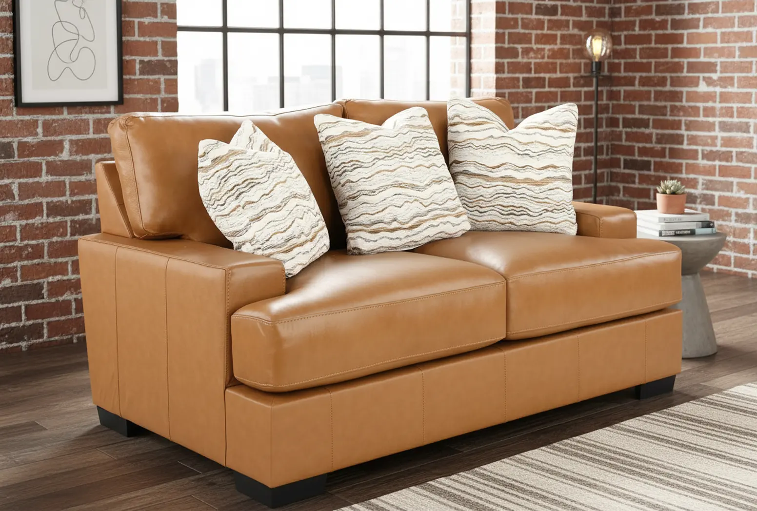 DOFLOV/BROWN Dodge Brown Leather Loveseat-2