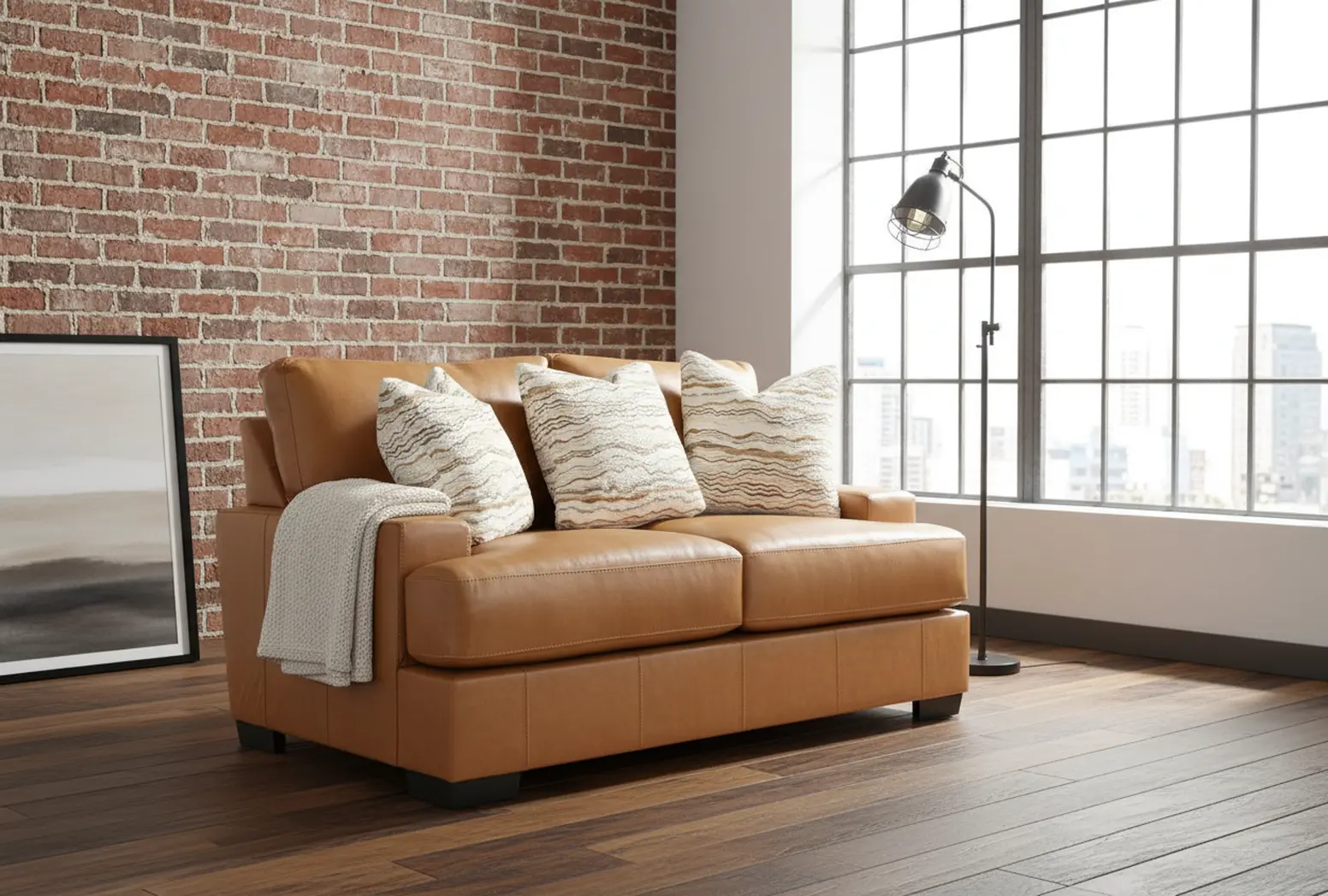 DOFLOV/BROWN Dodge Brown Leather Loveseat-8