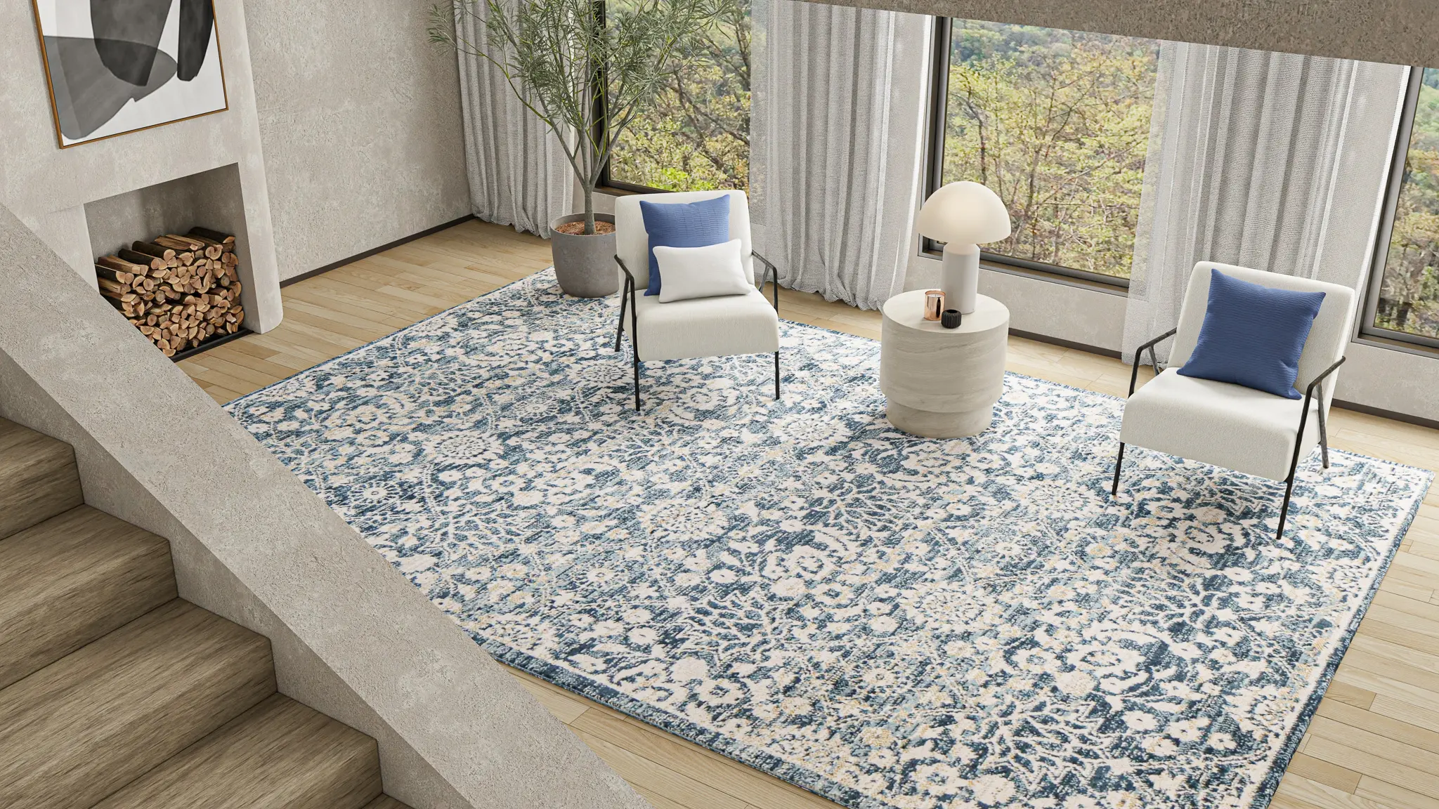 A181-BL-2.6X8-ASH310 Bryce Blue Transitional Runner Rug-2