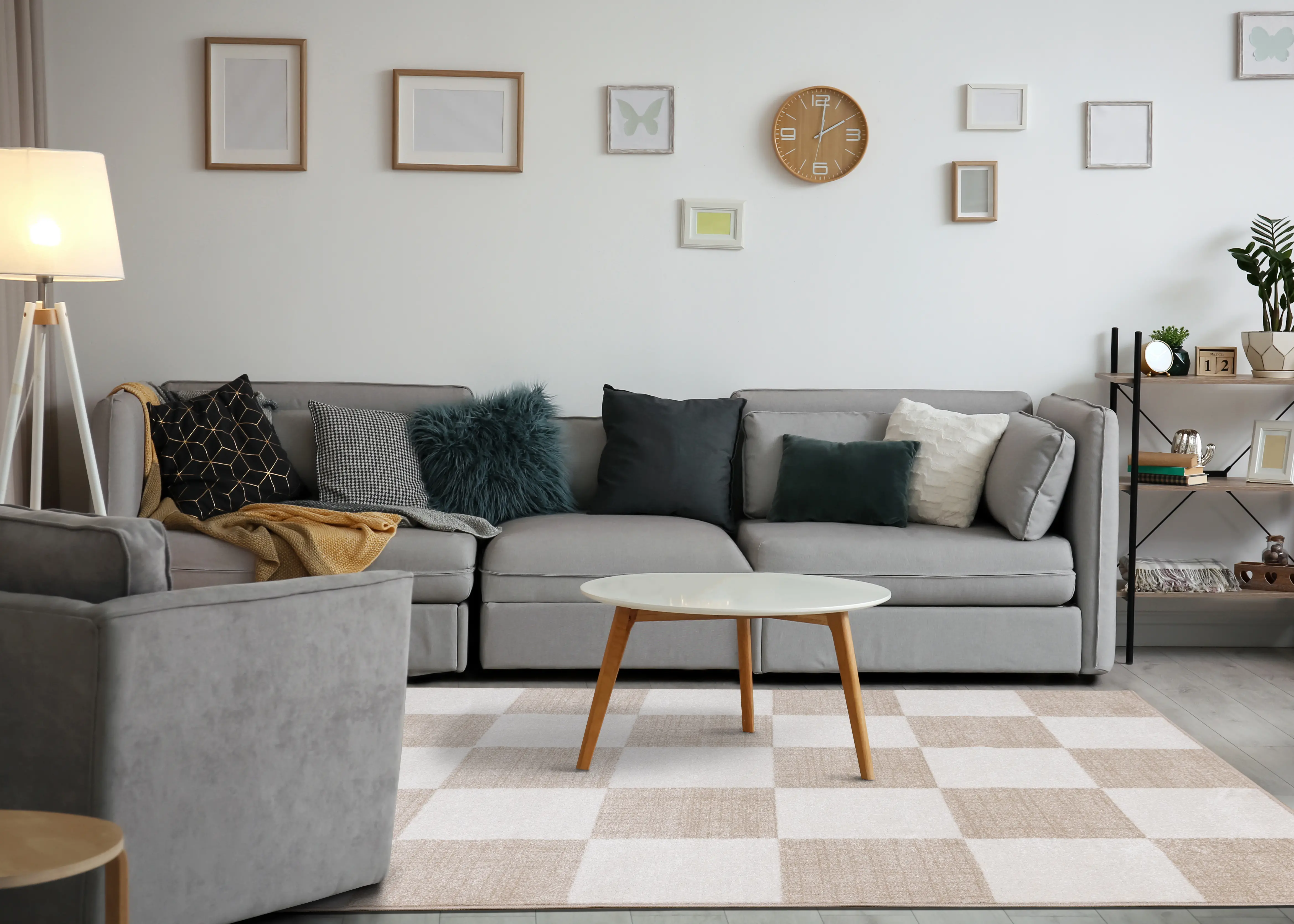 Century 7 x 10 Beige and Cream Checkered Area Rug-2