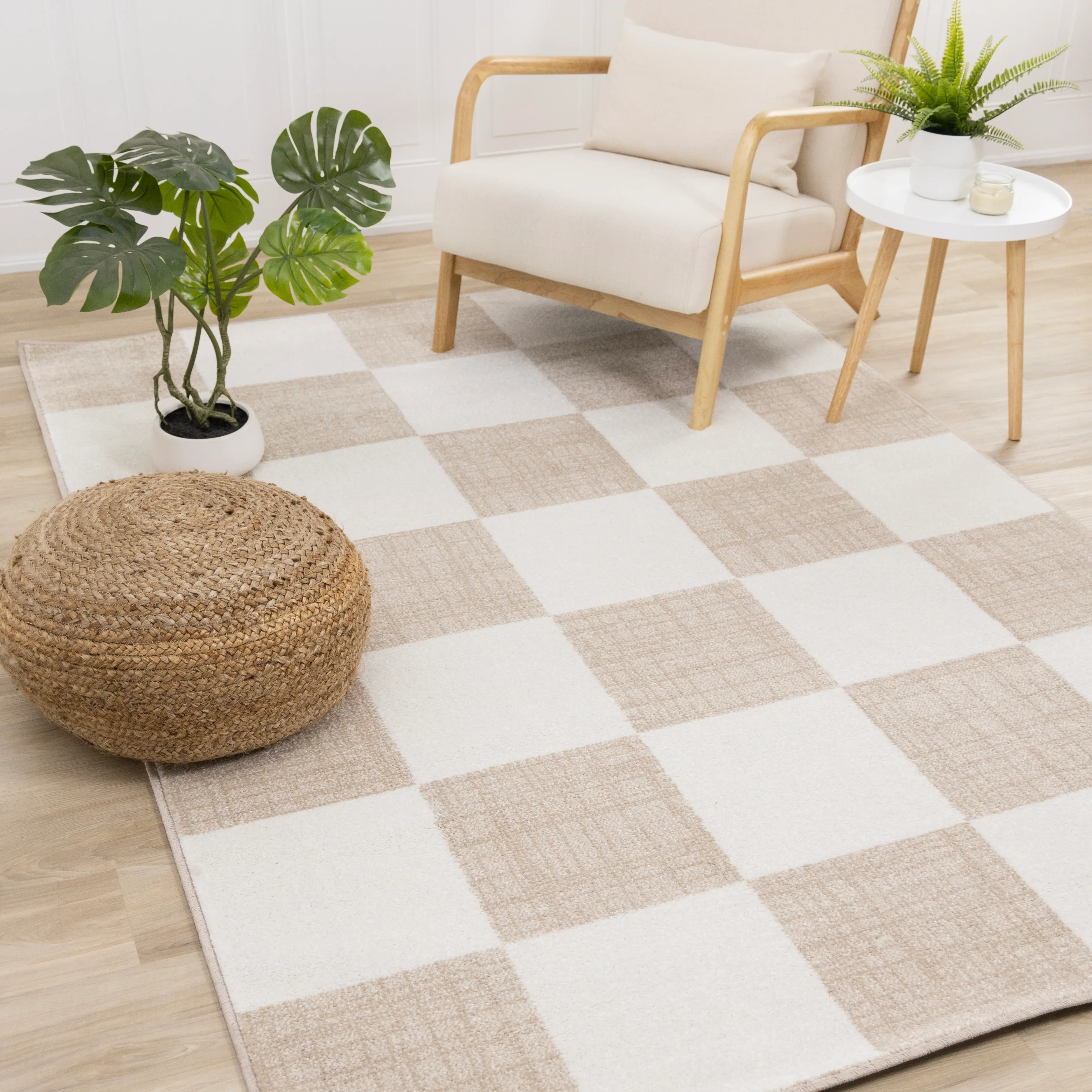 Century 7 x 10 Beige and Cream Checkered Area Rug-3