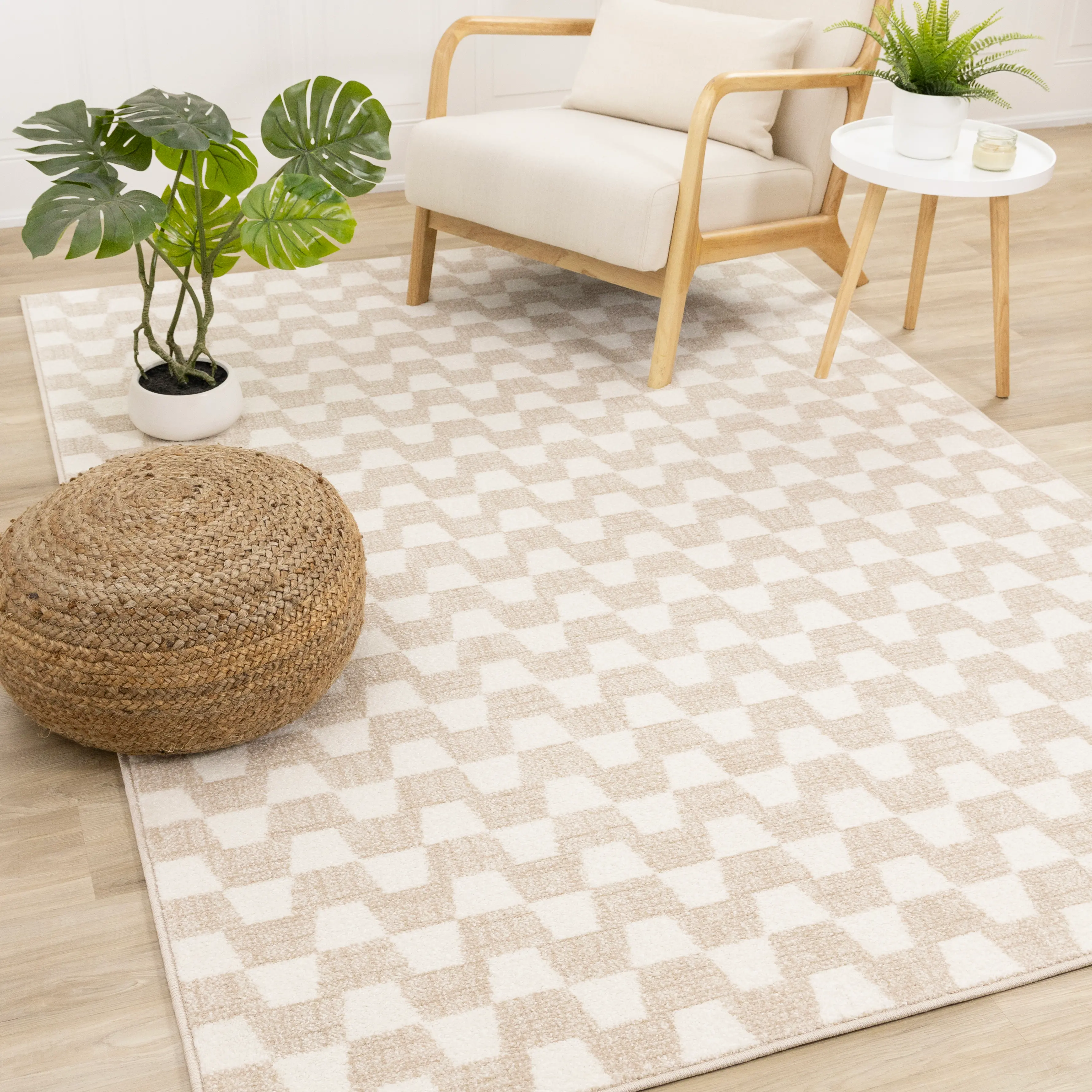Century 5 x 8 Beige and Cream Wavy Checker Area Rug-2
