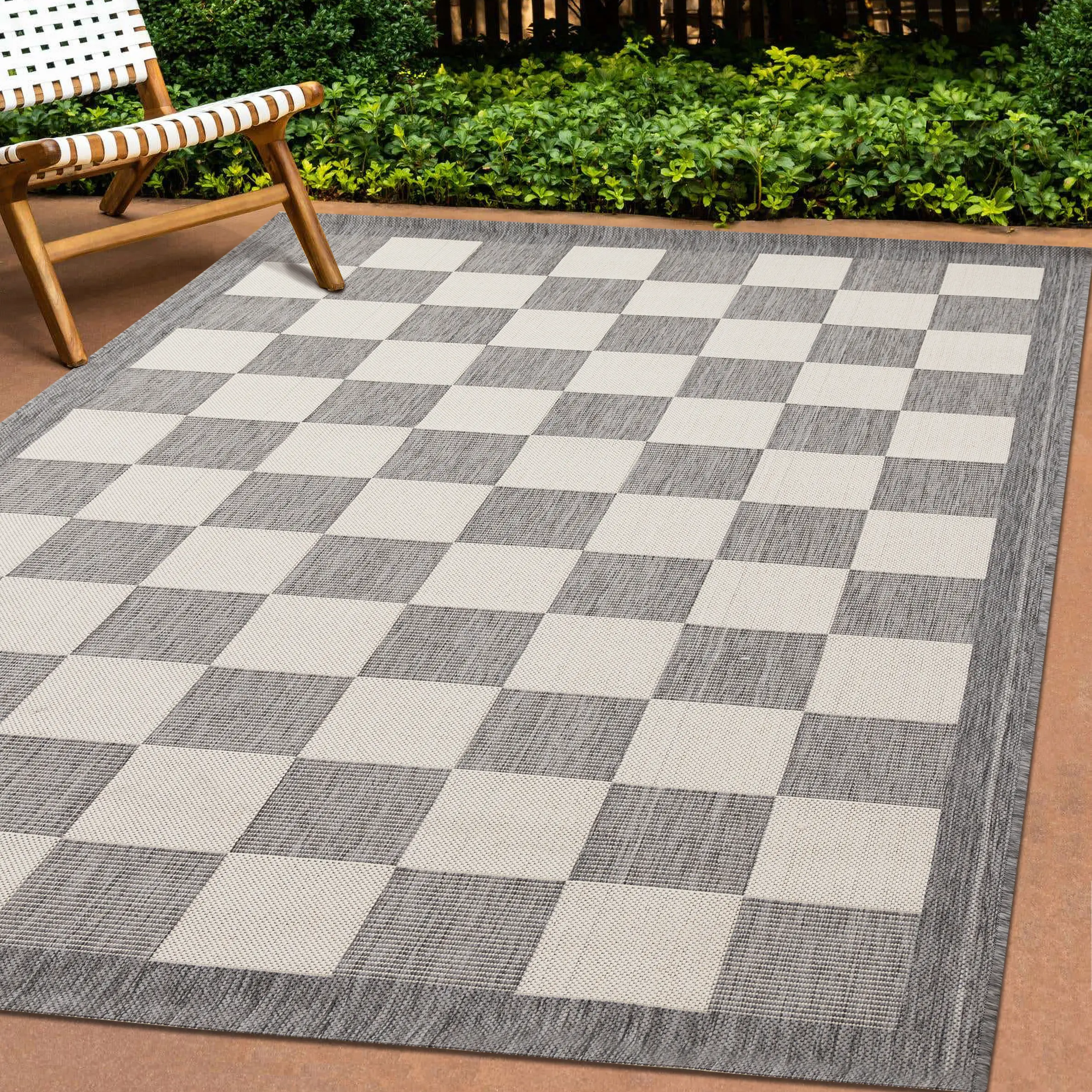 19249/811 160230 Jasper 5 x 8 Gray and Ivory Checkered Outdoor Rug-3