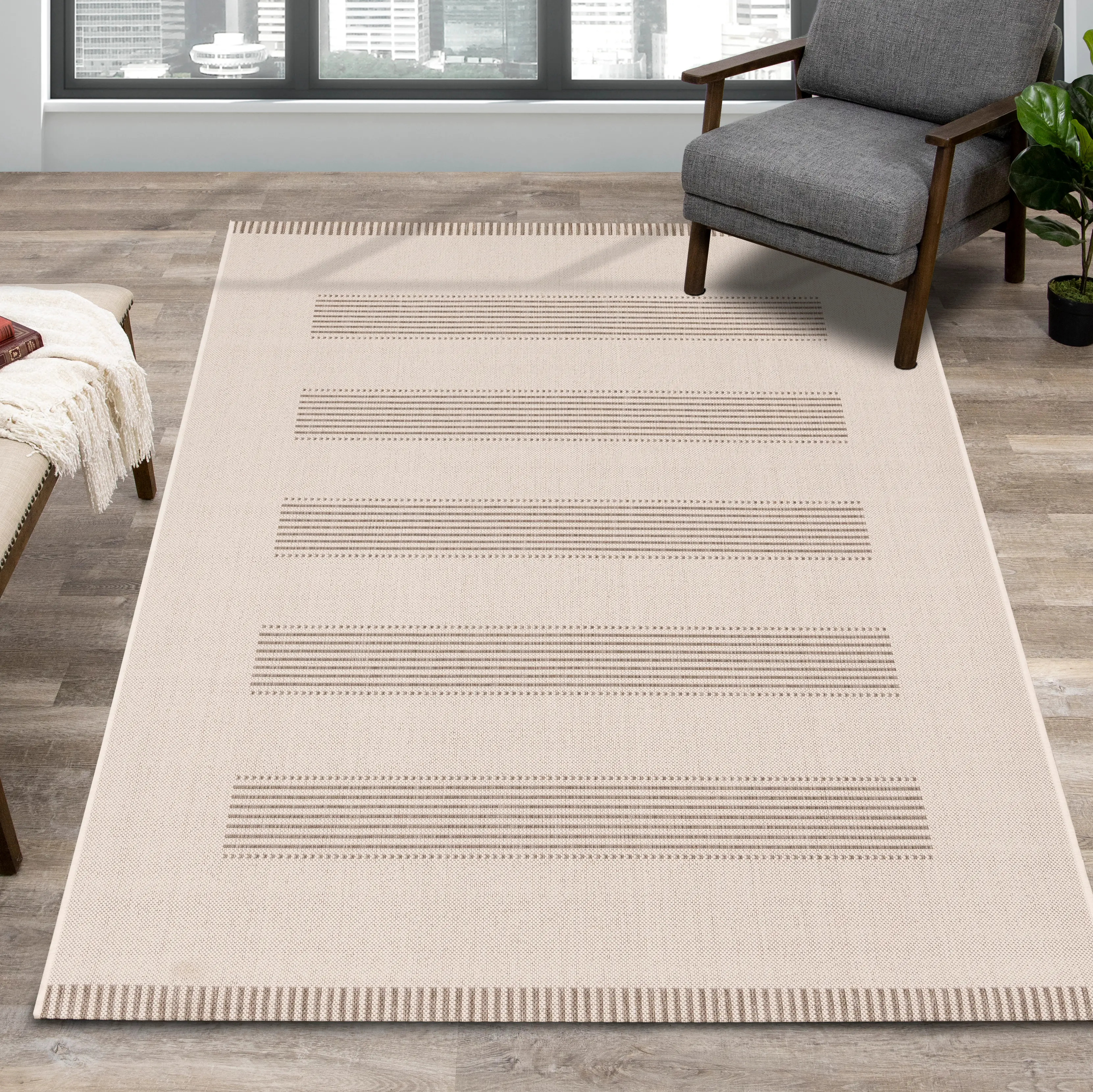 19261/101 160230 Jasper 5 x 8 Cream and Beige Striped Outdoor Rug-2