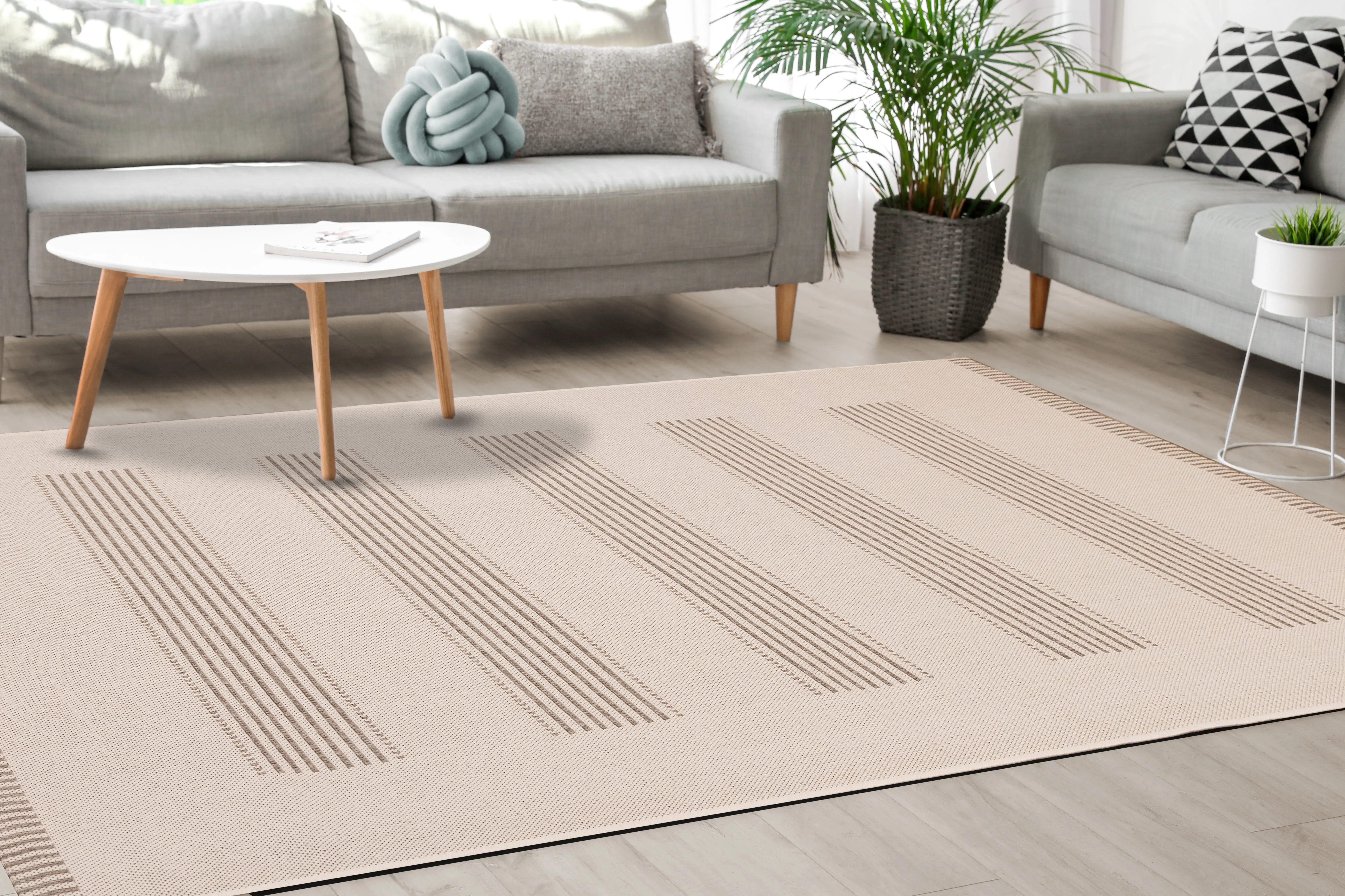 19261/101 160230 Jasper 5 x 8 Cream and Beige Striped Outdoor Rug-3