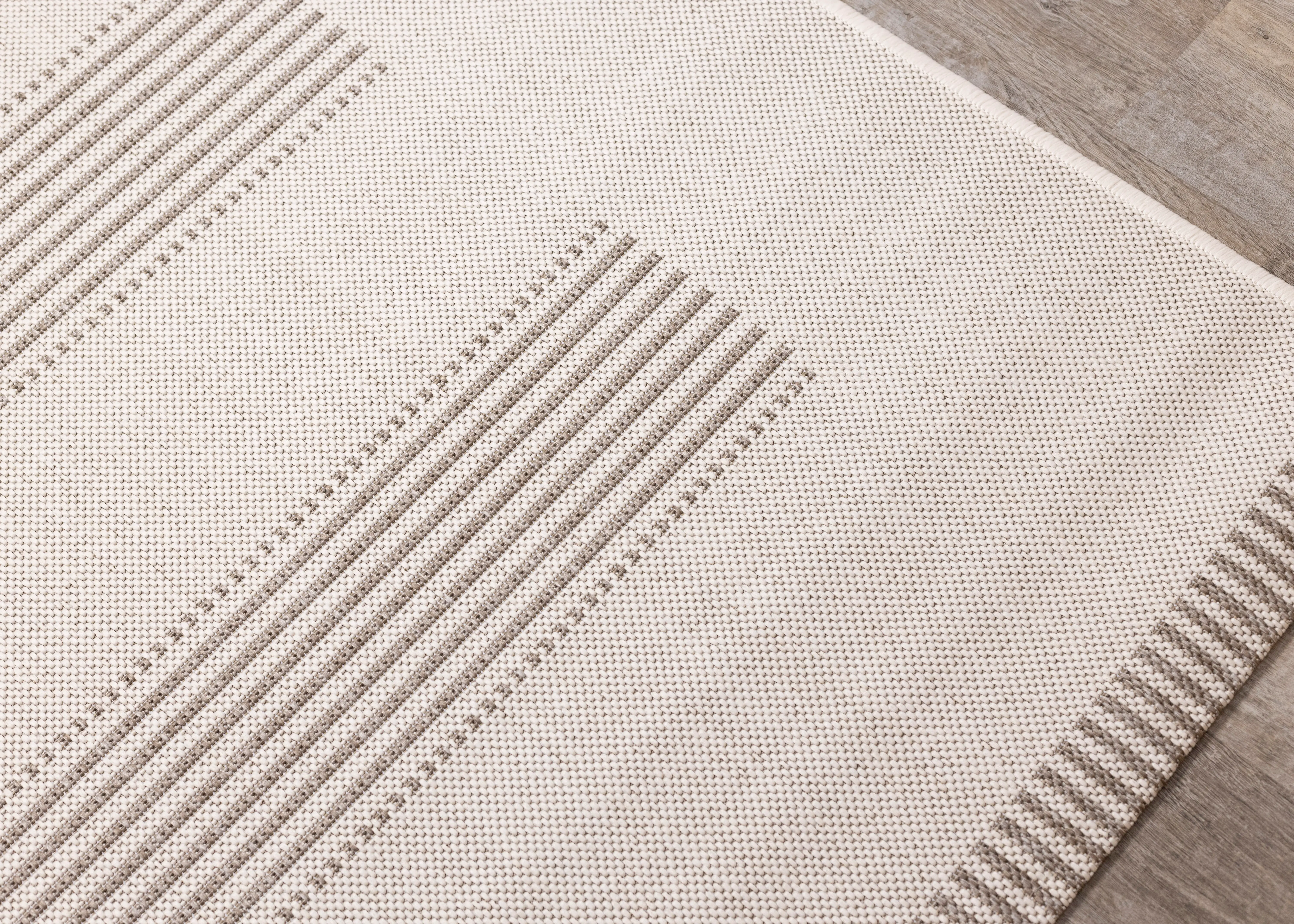 19261/101 200290 Jasper 7 x 10 Cream and Beige Striped Outdoor Rug-4