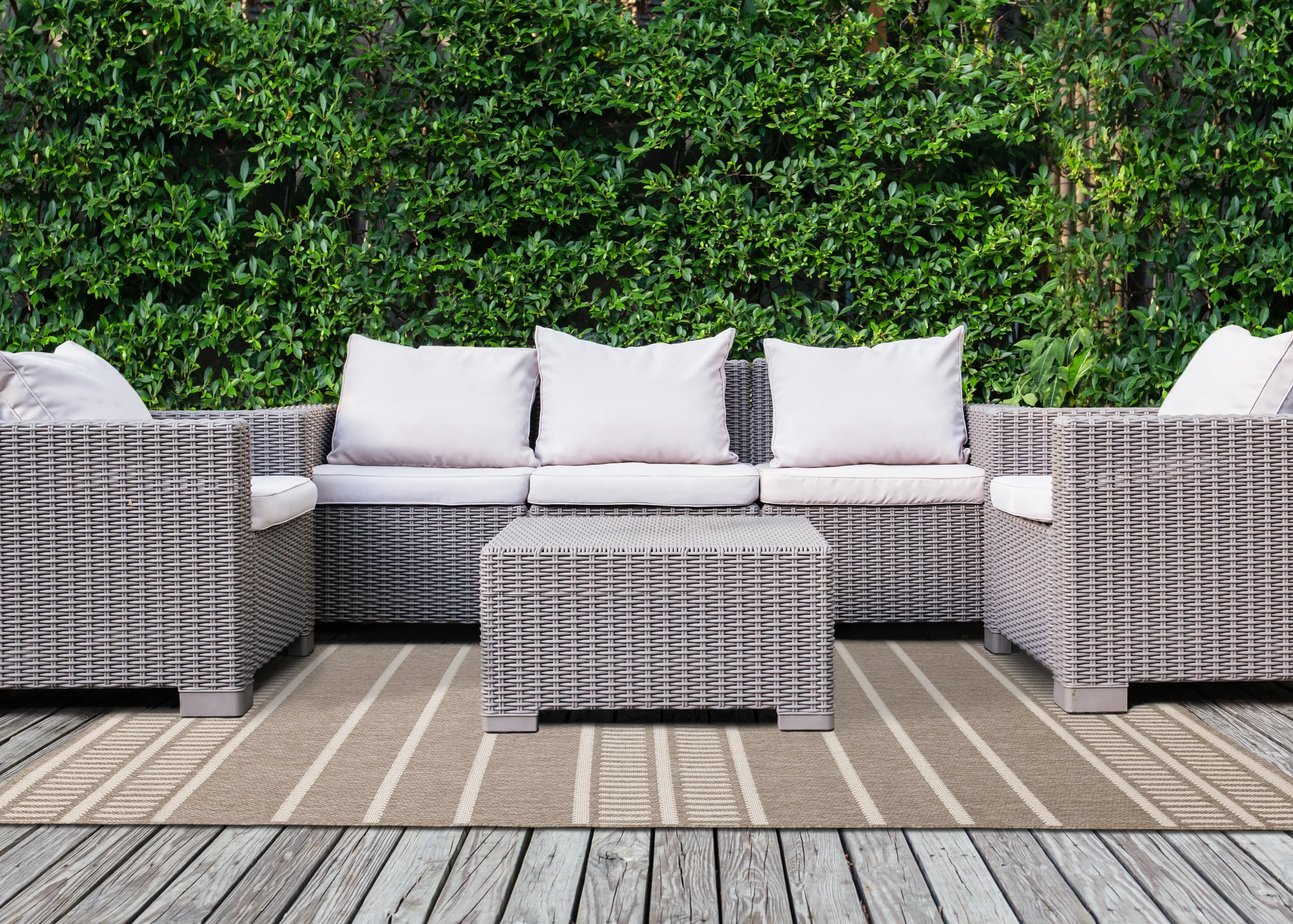 Jasper 8 x 11 Taupe and Cream Striped Outdoor Rug-2
