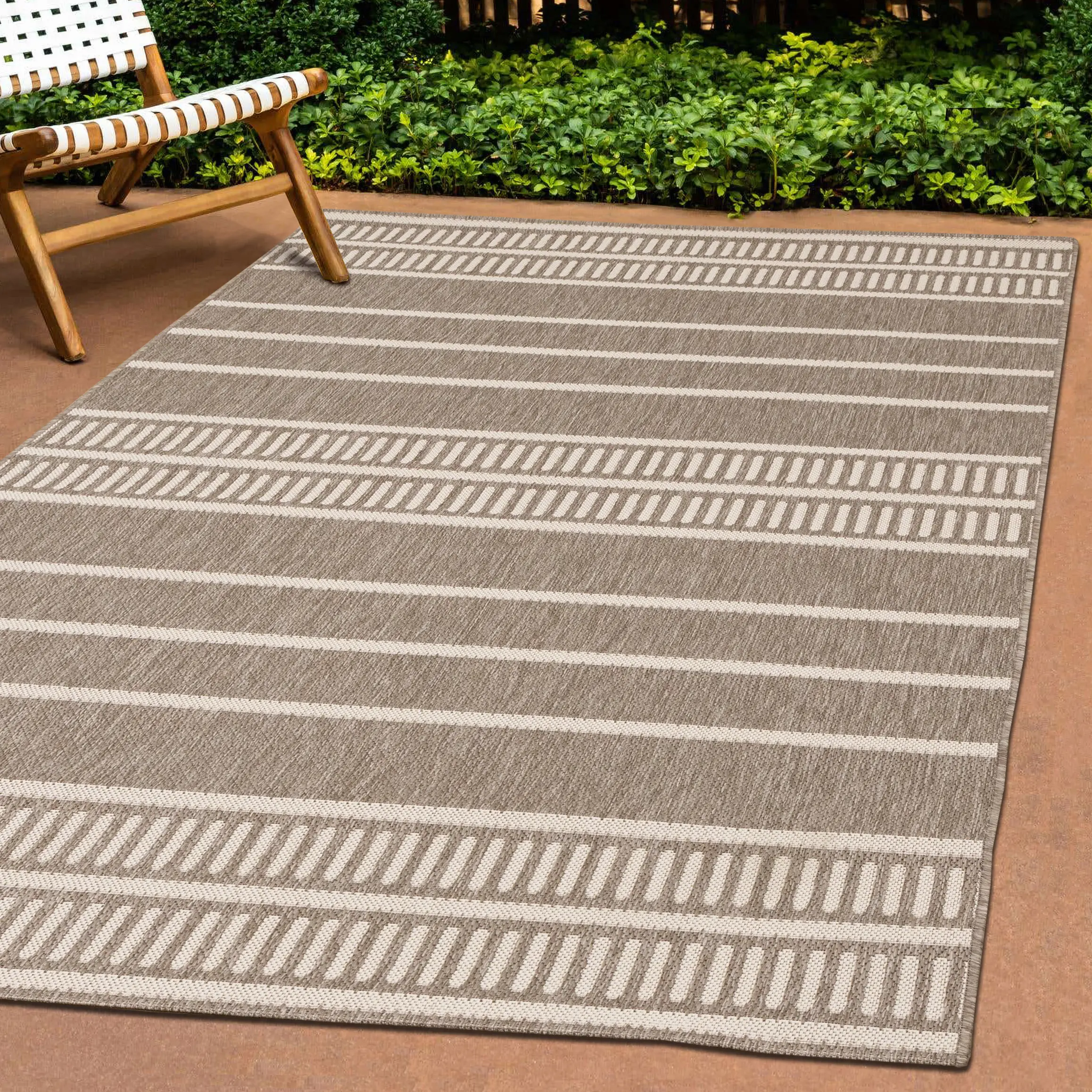 Jasper 8 x 11 Taupe and Cream Striped Outdoor Rug-3