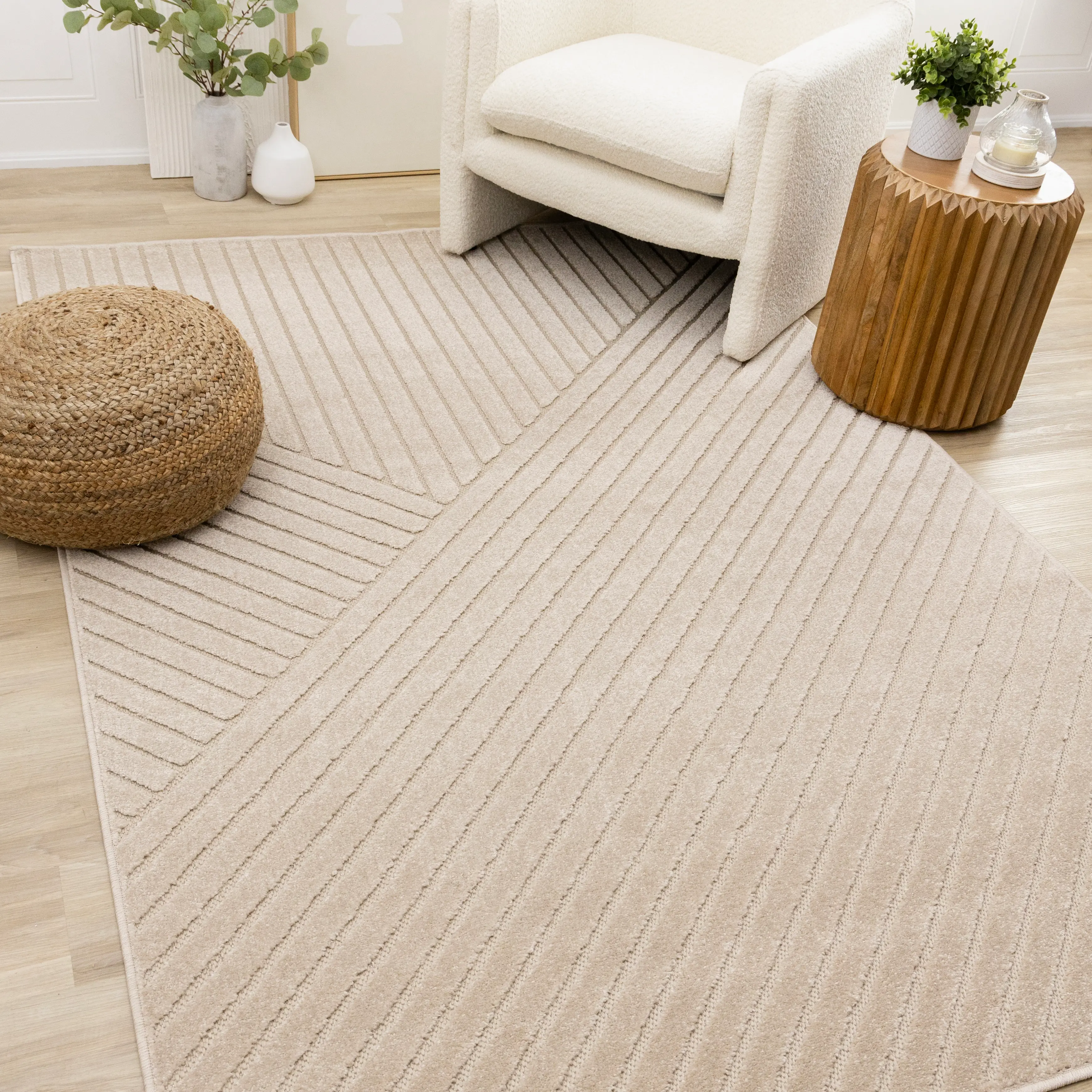 Oskar 8 x 11 Beige Striped Angles Area Rug-2