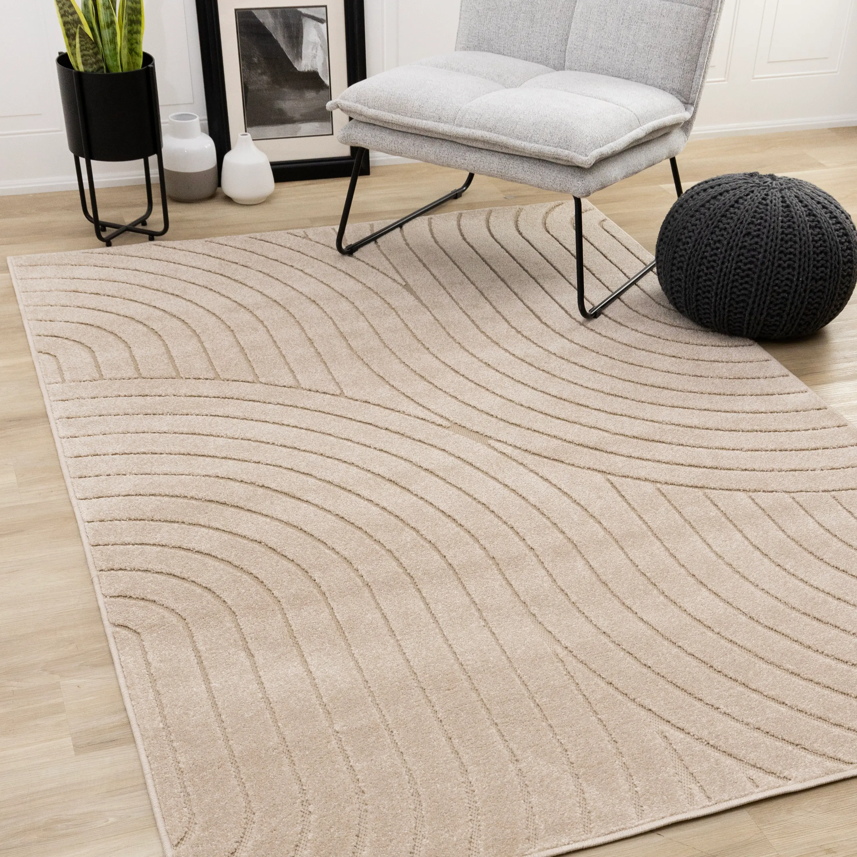 Oskar 7 x 10 Beige Curved Arches Area Rug-2