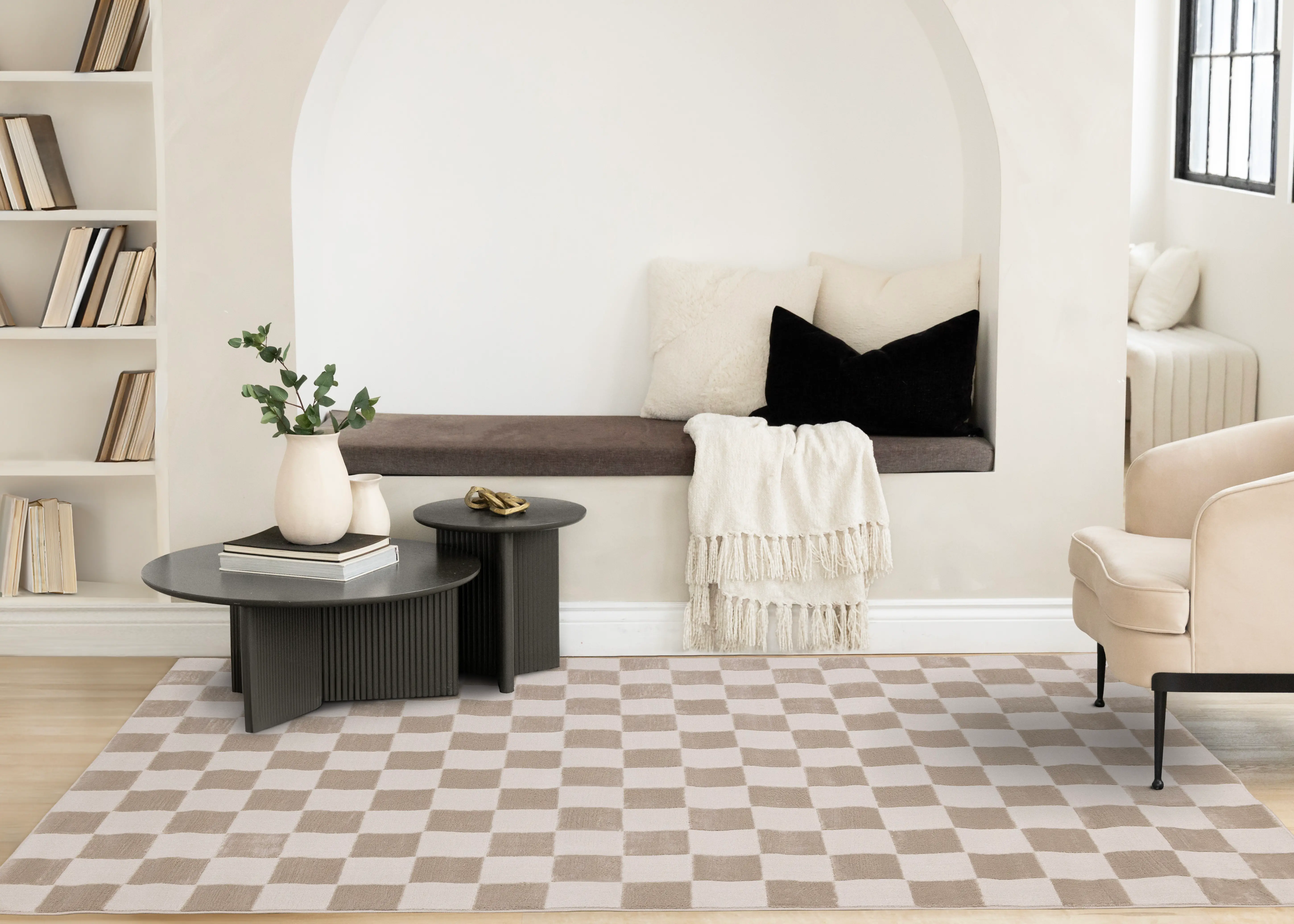 Leo Beige and Cream Checkered 5 x 8 Area Rug-3