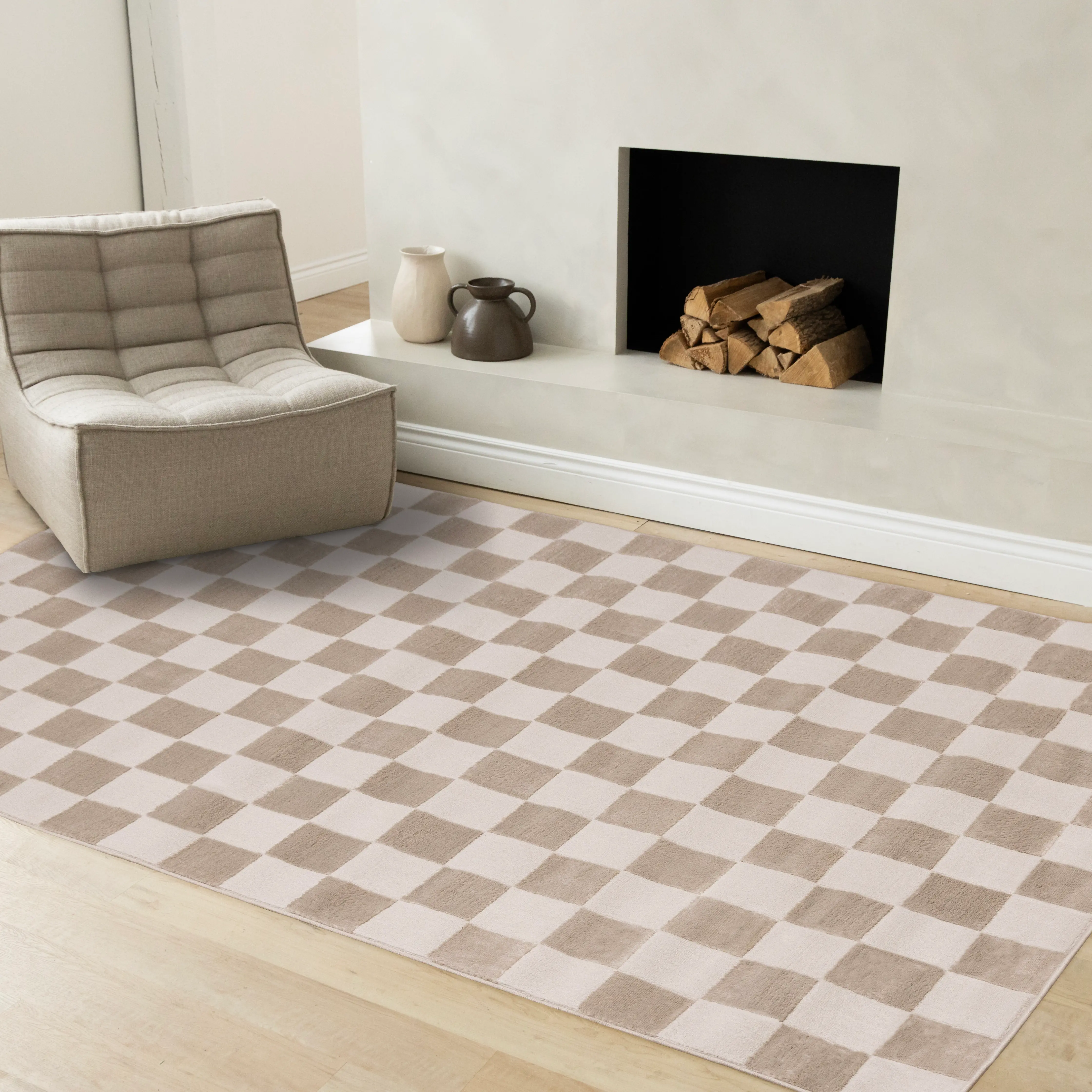 Leo Beige and Cream Checkered 7 x 10 Area Rug-2