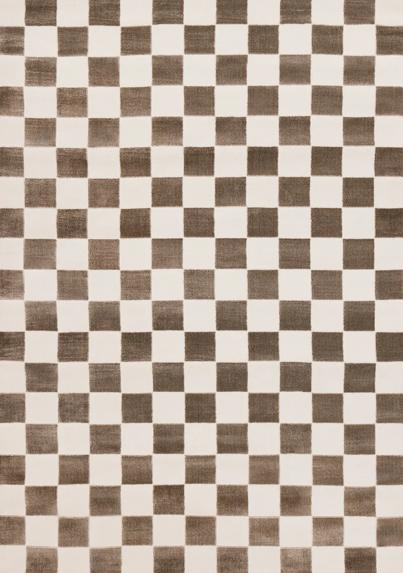 Leo Brown and Cream Checkered 5 x 8 Area Rug