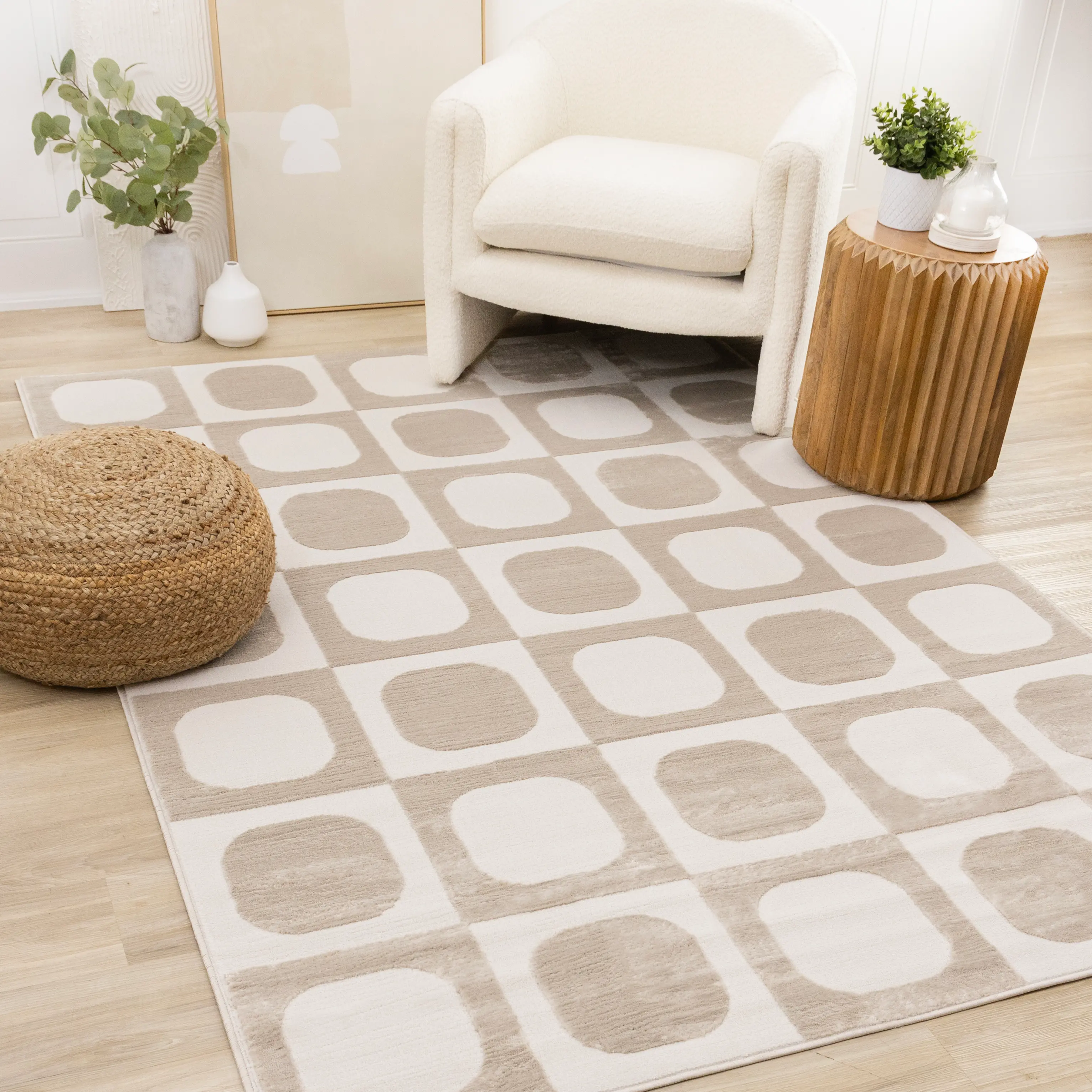 Leo Beige and Cream 5 x 8 Mid Century Modern Area Rug-2