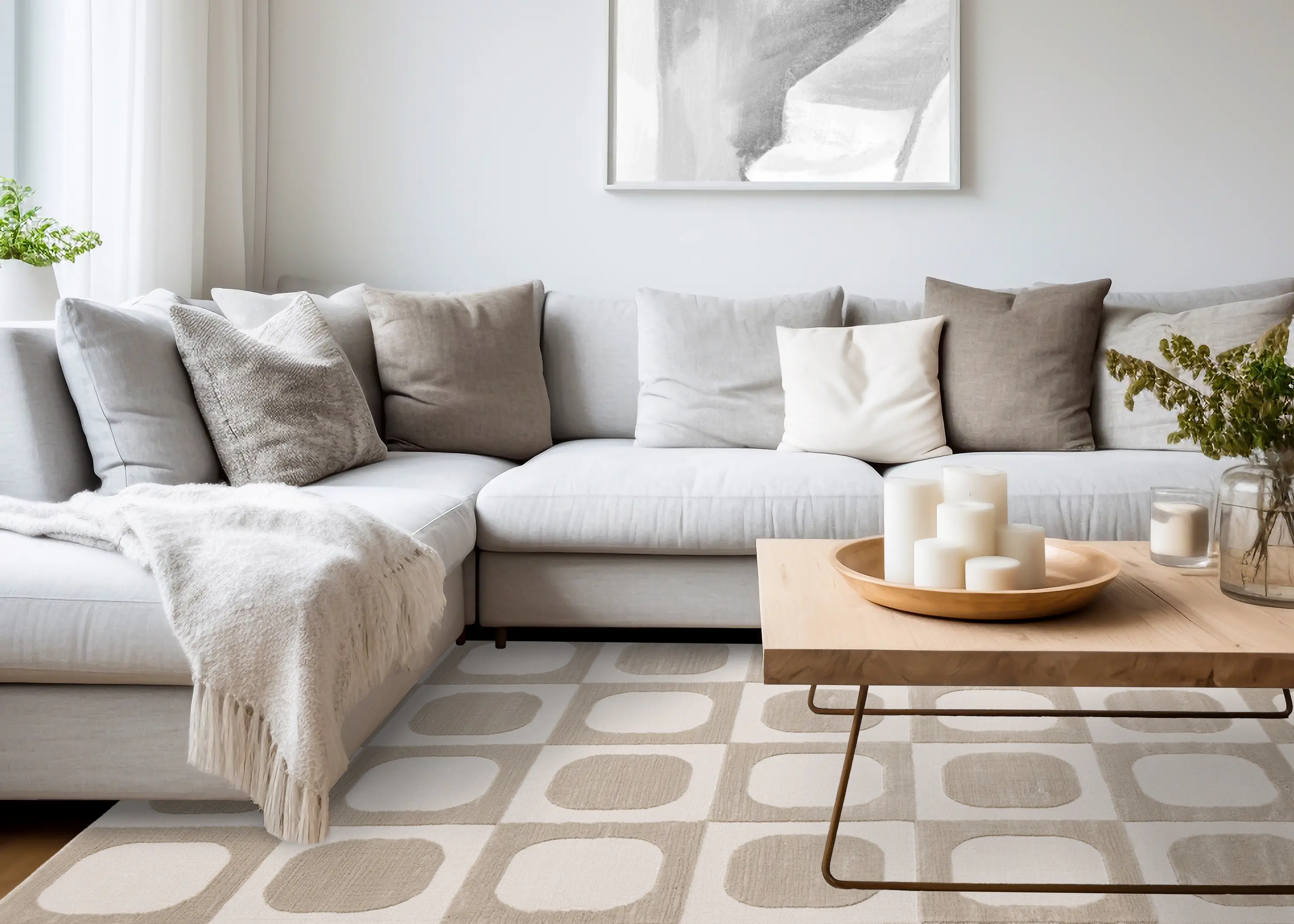 Leo Beige and Cream 5 x 8 Mid Century Modern Area Rug-3