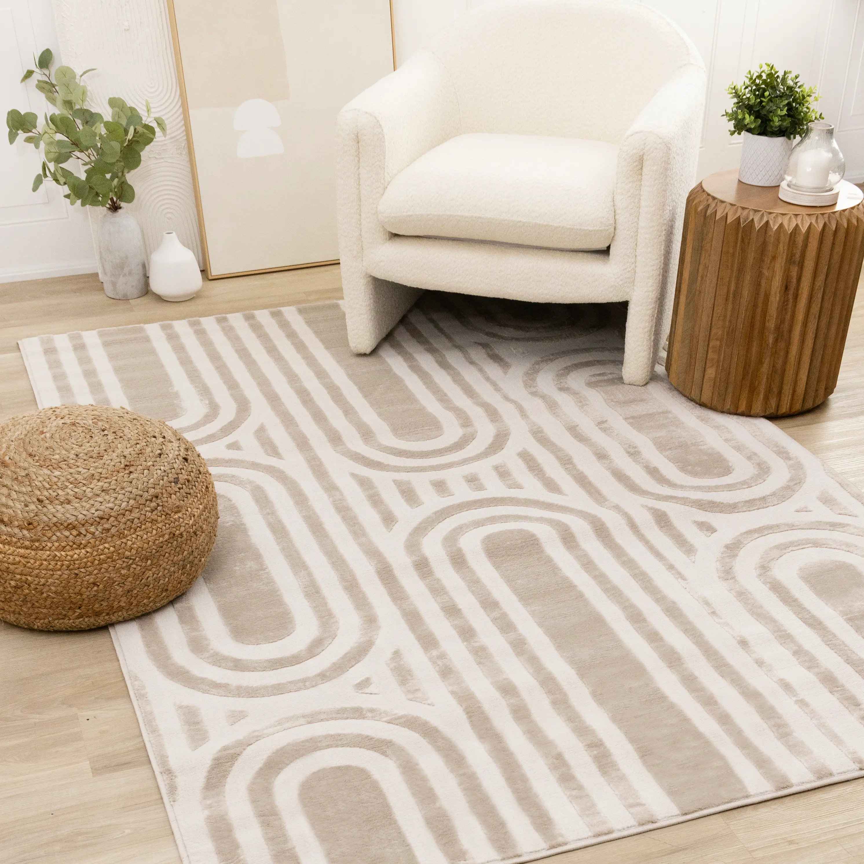 Leo Beige and Cream Arches 8 x 11 Area Rug-2