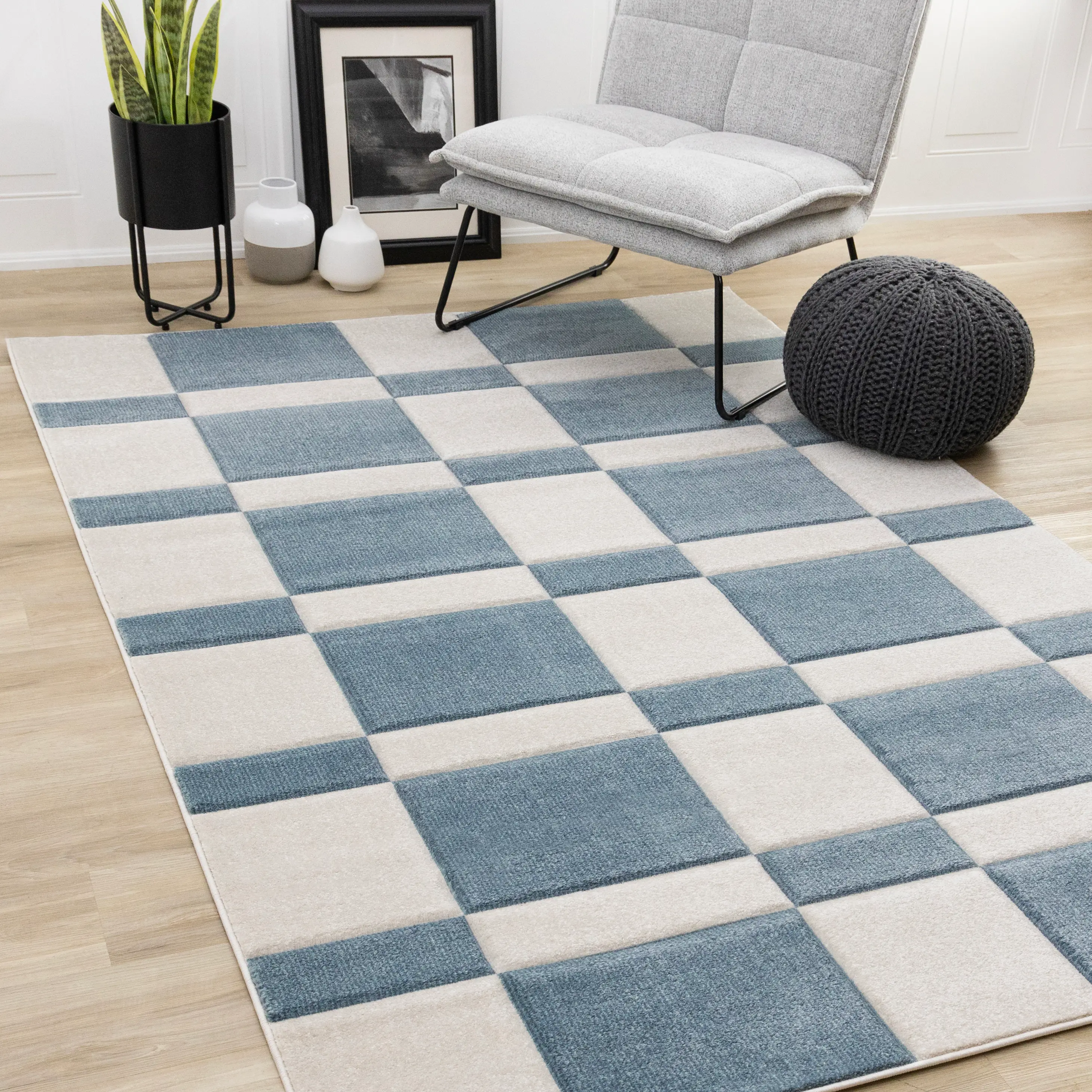Folio Blue and White Geometric 7 x 10 Area Rug-2