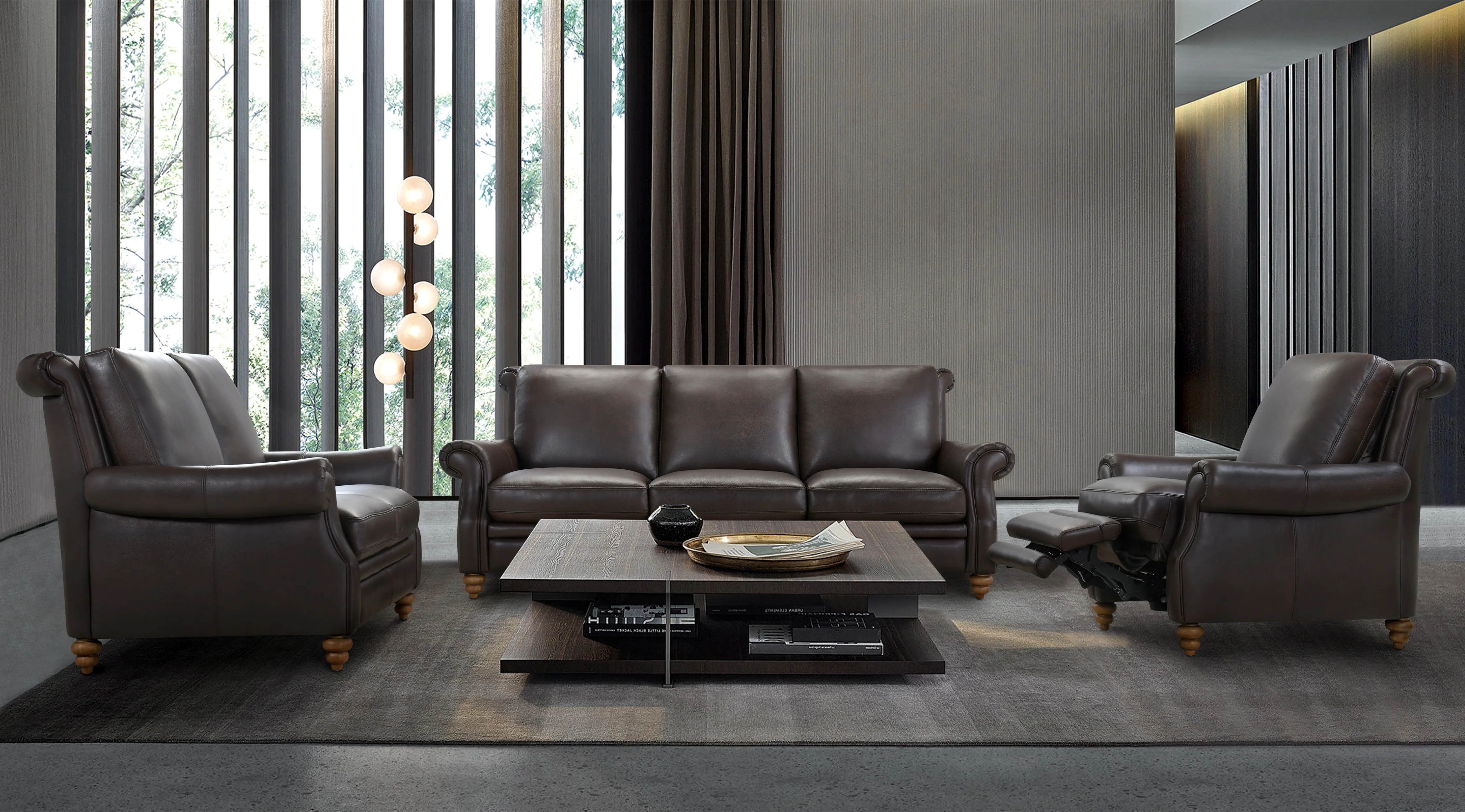 Pentos Dark Brown Leather Loveseat-2