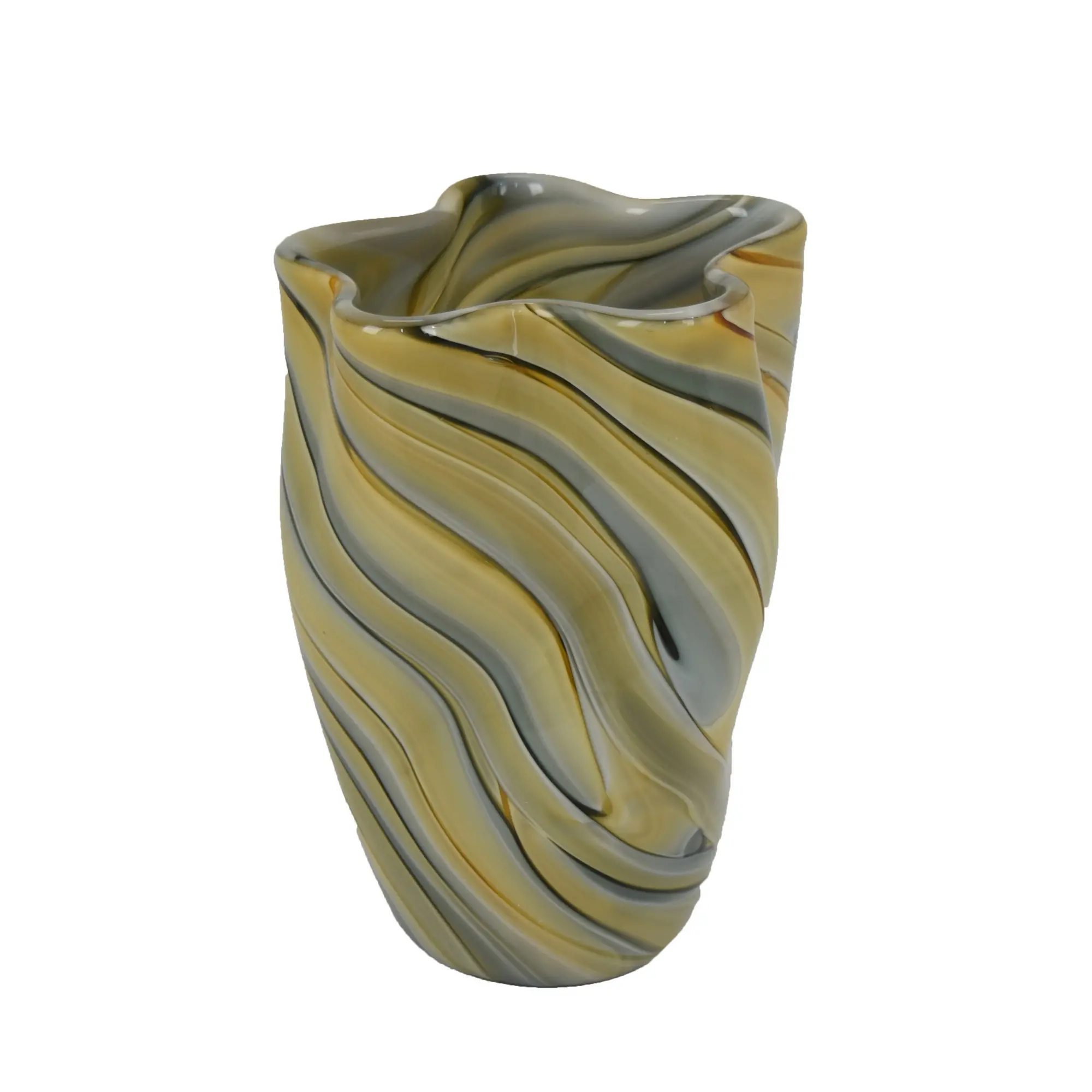 9 Tan Glass Ribbon Vase-1